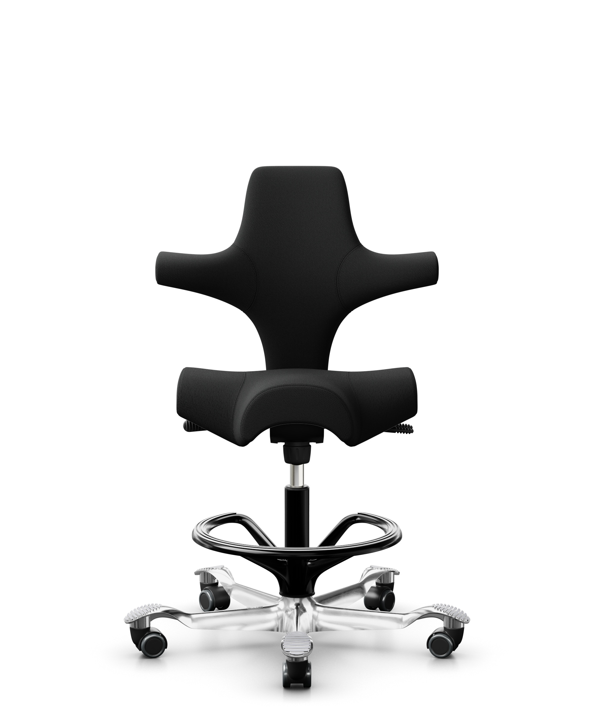 HÅG Capisco 8106 - Select (Gabriel) - Wol / Polyamide - SC60999 - Black - Framekleur - Zwart - Gasveer - 200 mm (Zithoogte 46-64cm) - Vloercontact - Harde wielen t.b.v. zachte vloeren - Voetenring - Ja, in framekleur - Voetster - Ja, voetster in gepoli... - 1