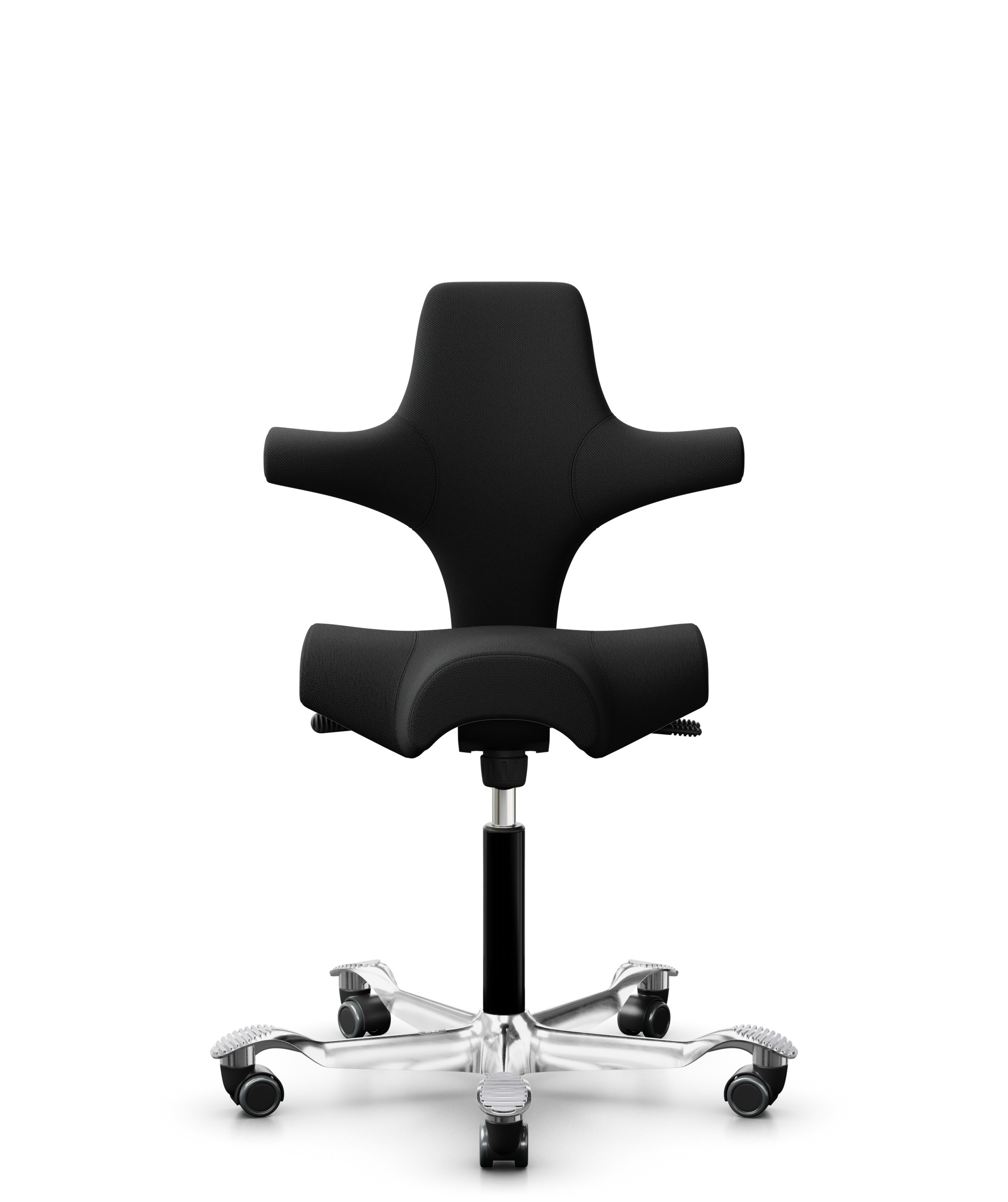HÅG Capisco 8106 - Select (Gabriel) - Wol / Polyamide - SC60999 - Black - Framekleur - Zwart - Gasveer - 265 mm (Zithoogte 53-79cm) - Vloercontact - Harde wielen t.b.v. zachte vloeren - Voetenring - Nee, geen voetenring - Voetster - Ja, voetster in gep... - 1