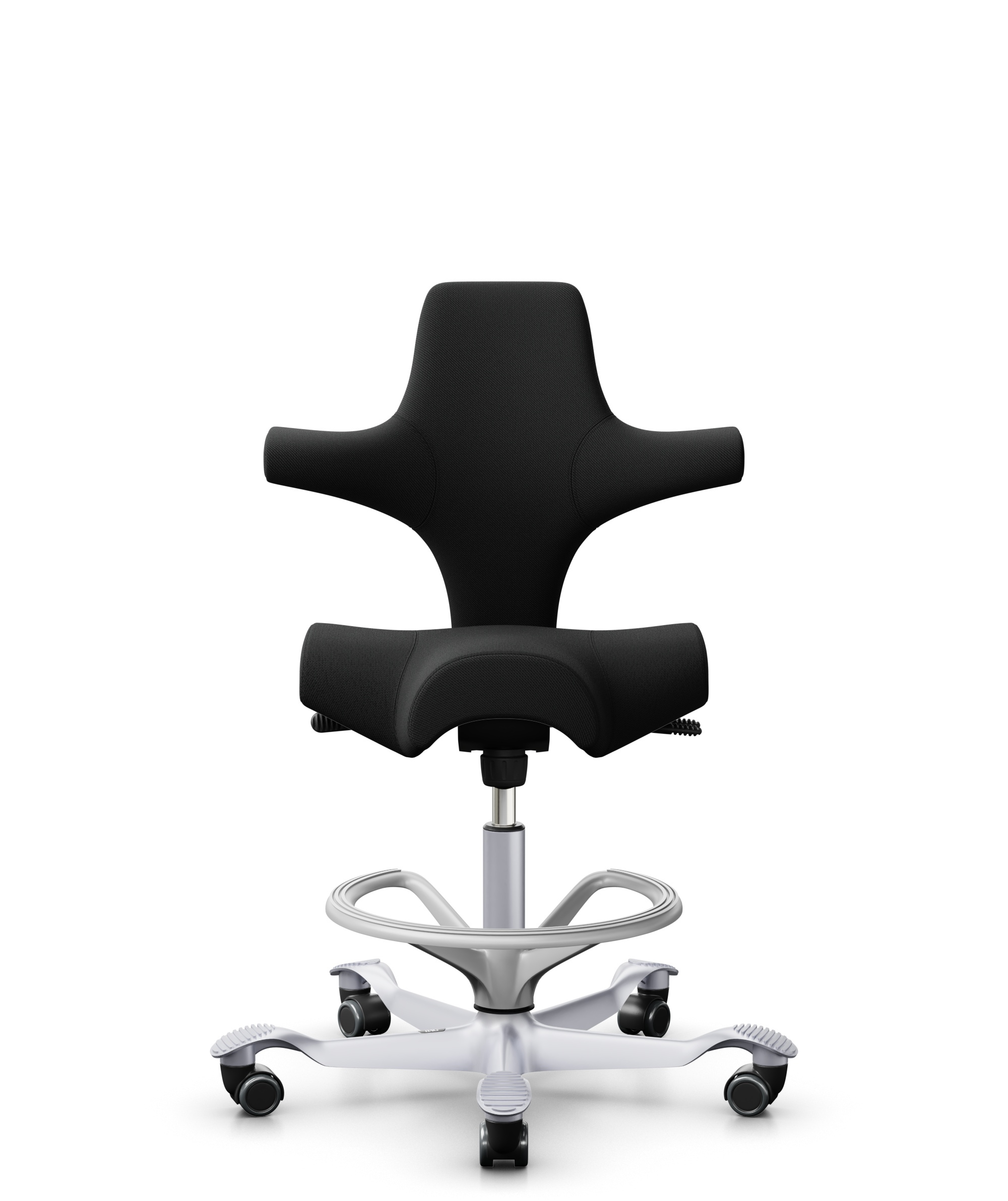 HÅG Capisco 8106 - Select (Gabriel) - Wol / Polyamide - SC60999 - Black - Framekleur - Zilver - Gasveer - 265 mm (Zithoogte 53-79cm) - Vloercontact - Harde wielen t.b.v. zachte vloeren - Voetenring - Ja, in framekleur - Voetster - Nee, voetster in fram... - 1