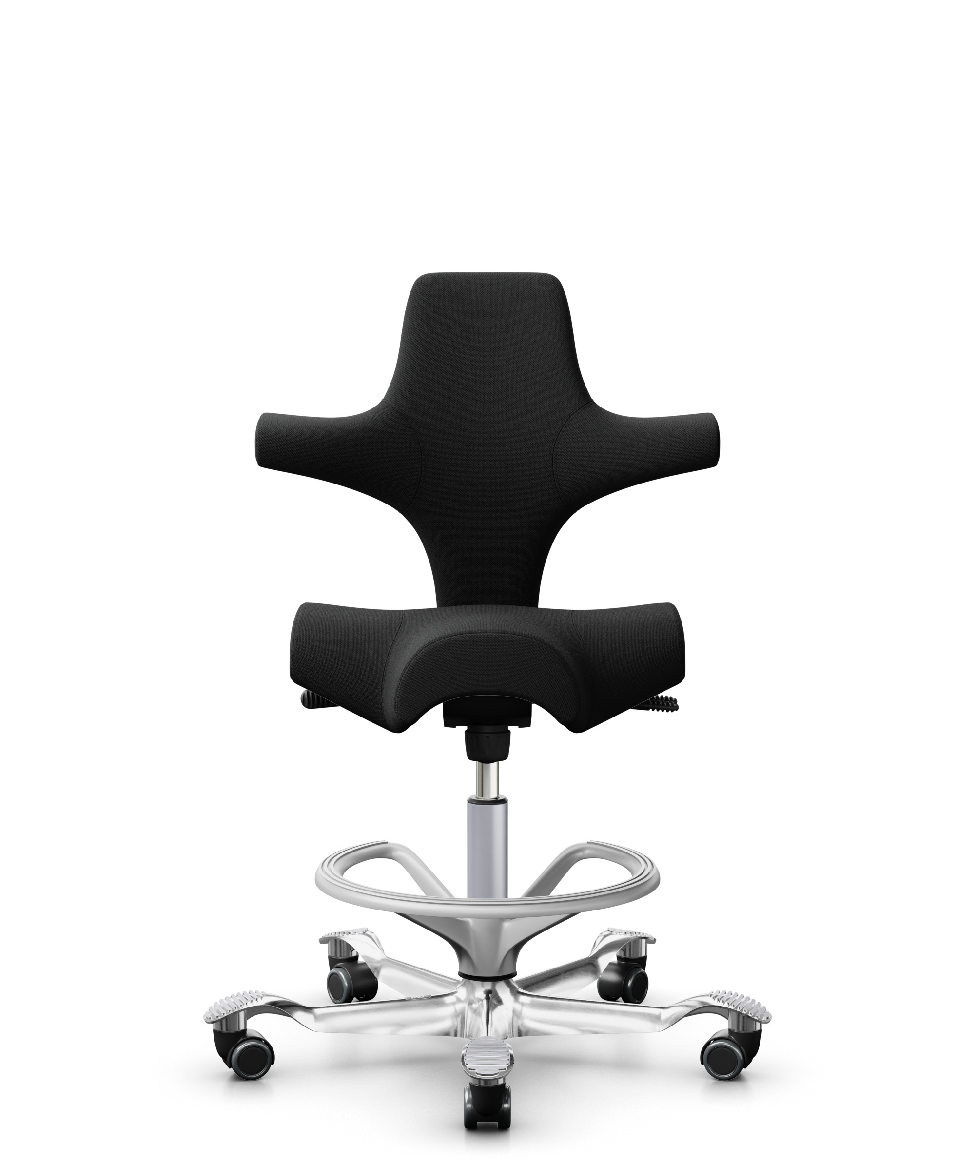 HÅG Capisco 8106 - Select (Gabriel) - Wol / Polyamide - SC60999 - Black - Framekleur - Zilver - Gasveer - 265 mm (Zithoogte 53-79cm) - Vloercontact - Harde wielen t.b.v. zachte vloeren - Voetenring - Ja, in framekleur - Voetster - Ja, voetster in gepol... - 1