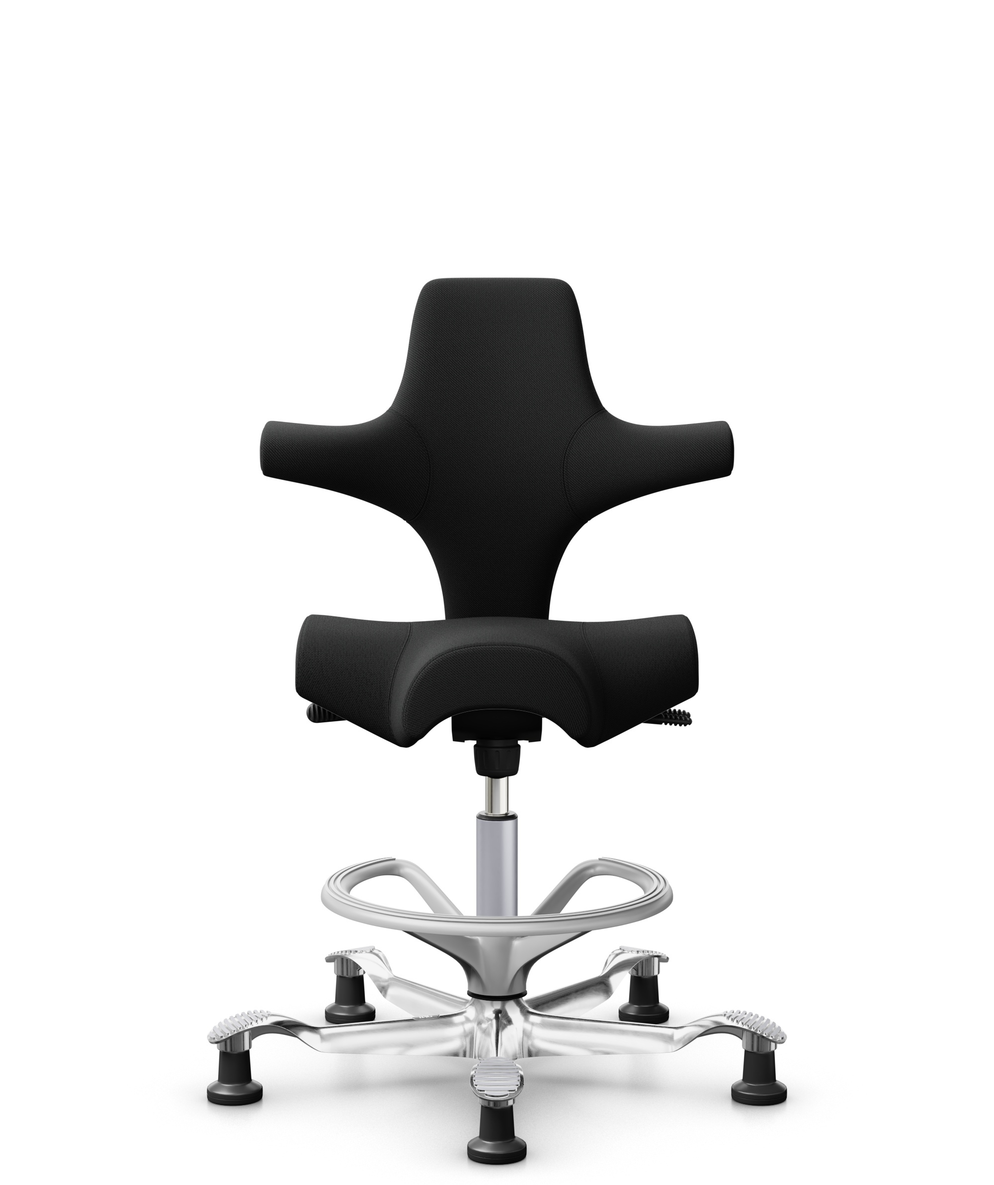 HÅG Capisco 8106 - Select (Gabriel) - Wol / Polyamide - SC60999 - Black - Framekleur - Zilver - Gasveer - 265 mm (Zithoogte 53-79cm) - Vloercontact - Glijdoppen - Voetenring - Ja, in framekleur - Voetster - Ja, voetster in gepolijst aluminium - 1