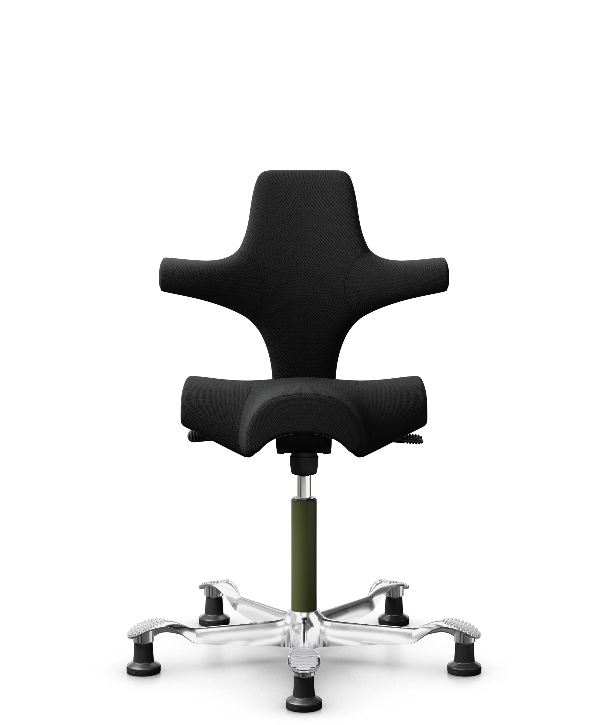 HÅG Capisco 8106 - Select (Gabriel) - Wol / Polyamide - SC60999 - Black - Framekleur - Moss Grey - Gasveer - 200 mm (Zithoogte 46-64cm) - Vloercontact - Glijdoppen - Voetenring - Nee, geen voetenring - Voetster - Ja, voetster in gepolijst aluminium - 1