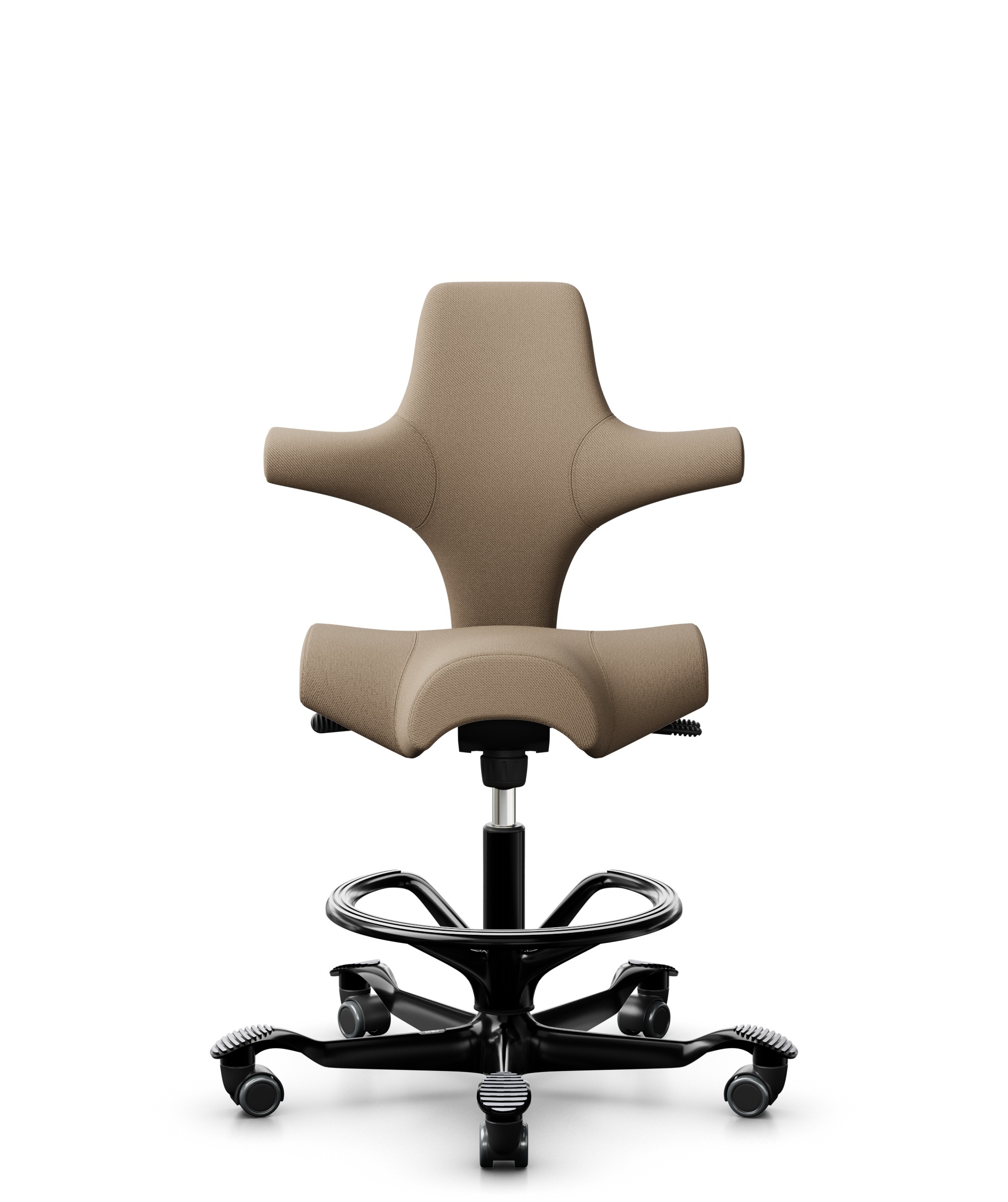 HÅG Capisco 8106 - Select (Gabriel) - Wol / Polyamide - SC61184 - Light brown - Framekleur - Zwart - Gasveer - 200 mm (Zithoogte 46-64cm) - Vloercontact - Zachte wielen t.b.v. harde vloeren - Voetenring - Ja, in framekleur - Voetster - Nee, voetster in... - 1