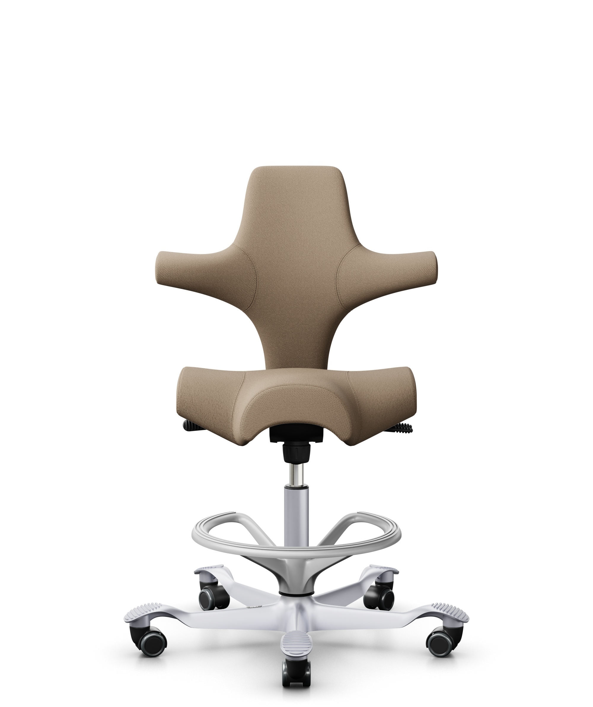 HÅG Capisco 8106 - Select (Gabriel) - Wol / Polyamide - SC61184 - Light brown - Framekleur - Zilver - Gasveer - 200 mm (Zithoogte 46-64cm) - Vloercontact - Zachte wielen t.b.v. harde vloeren - Voetenring - Ja, in framekleur - Voetster - Nee, voetster i... - 1