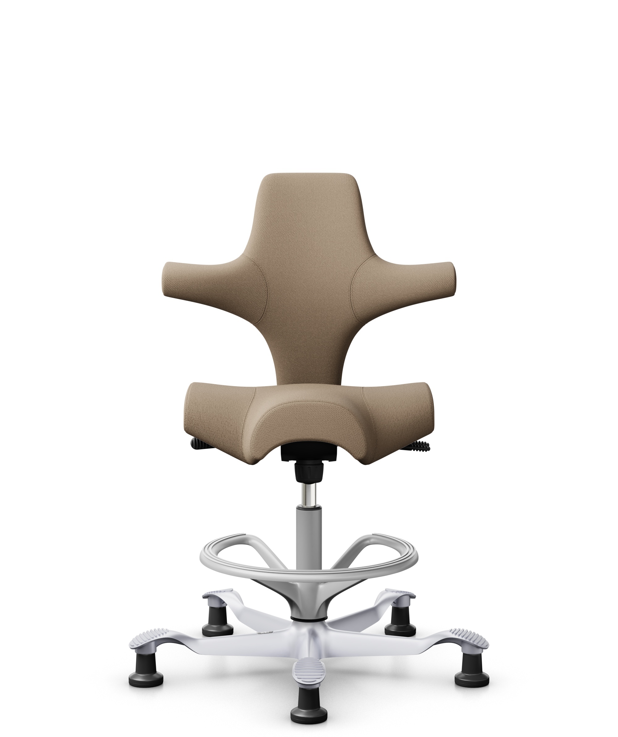 HÅG Capisco 8106 - Select (Gabriel) - Wol / Polyamide - SC61184 - Light brown - Framekleur - Zilver - Gasveer - 200 mm (Zithoogte 46-64cm) - Vloercontact - Glijdoppen - Voetenring - Ja, in framekleur - Voetster - Nee, voetster in framekleur - 1