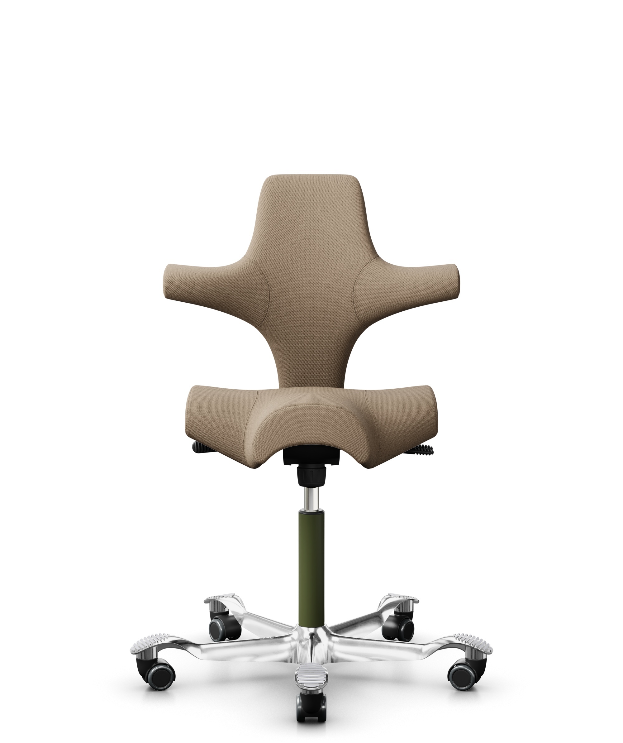 HÅG Capisco 8106 - Select (Gabriel) - Wol / Polyamide - SC61184 - Light brown - Framekleur - Moss Grey - Gasveer - 200 mm (Zithoogte 46-64cm) - Vloercontact - Zachte wielen t.b.v. harde vloeren - Voetenring - Nee, geen voetenring - Voetster - Ja, voets... - 1