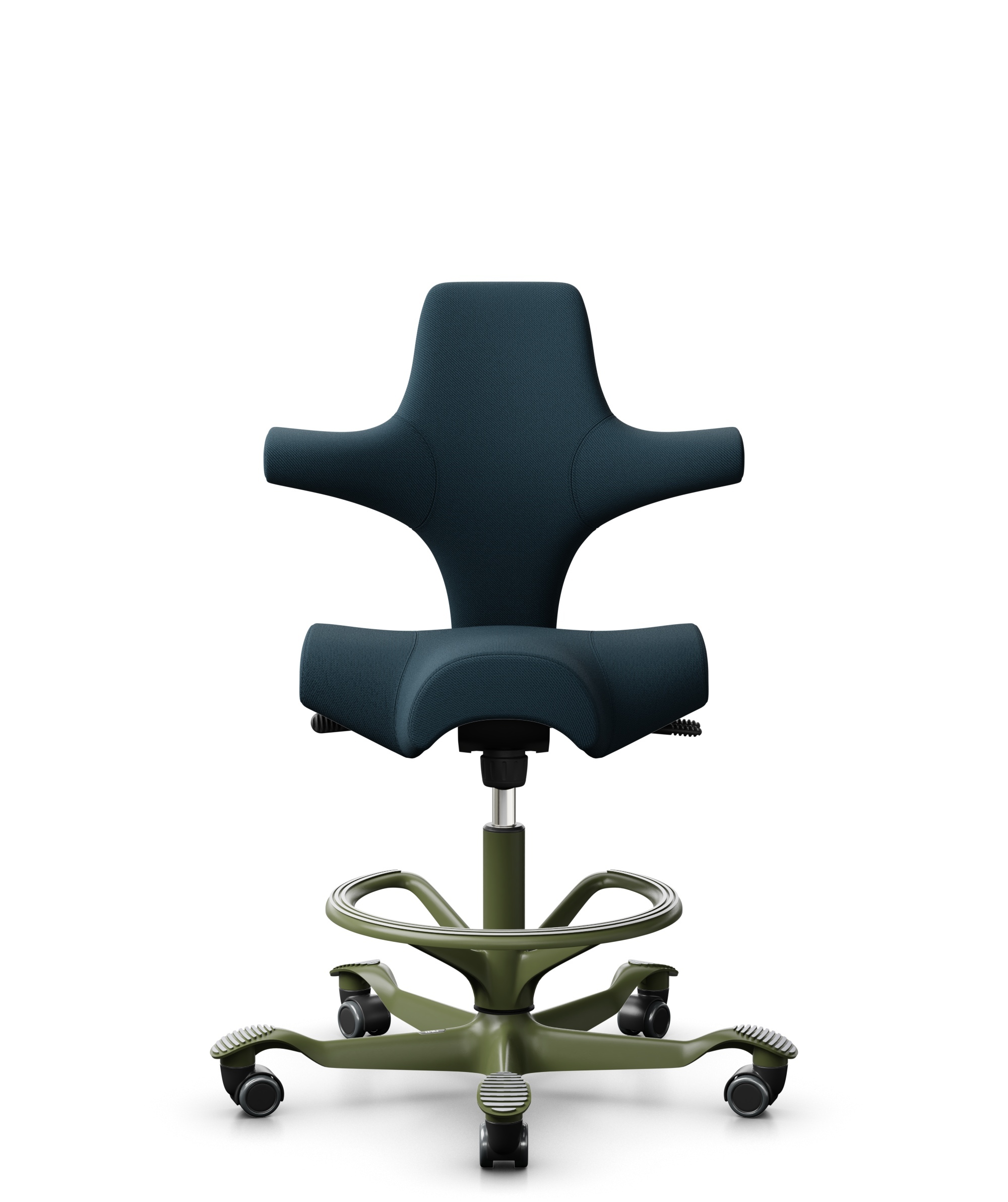 HÅG Capisco 8106 - Select (Gabriel) - Wol / Polyamide - SC66194 - Blue - Framekleur - Moss Grey - Gasveer - 200 mm (Zithoogte 46-64cm) - Vloercontact - Zachte wielen t.b.v. harde vloeren - Voetenring - Ja, in framekleur - Voetster - Nee, voetster in fr... - 1