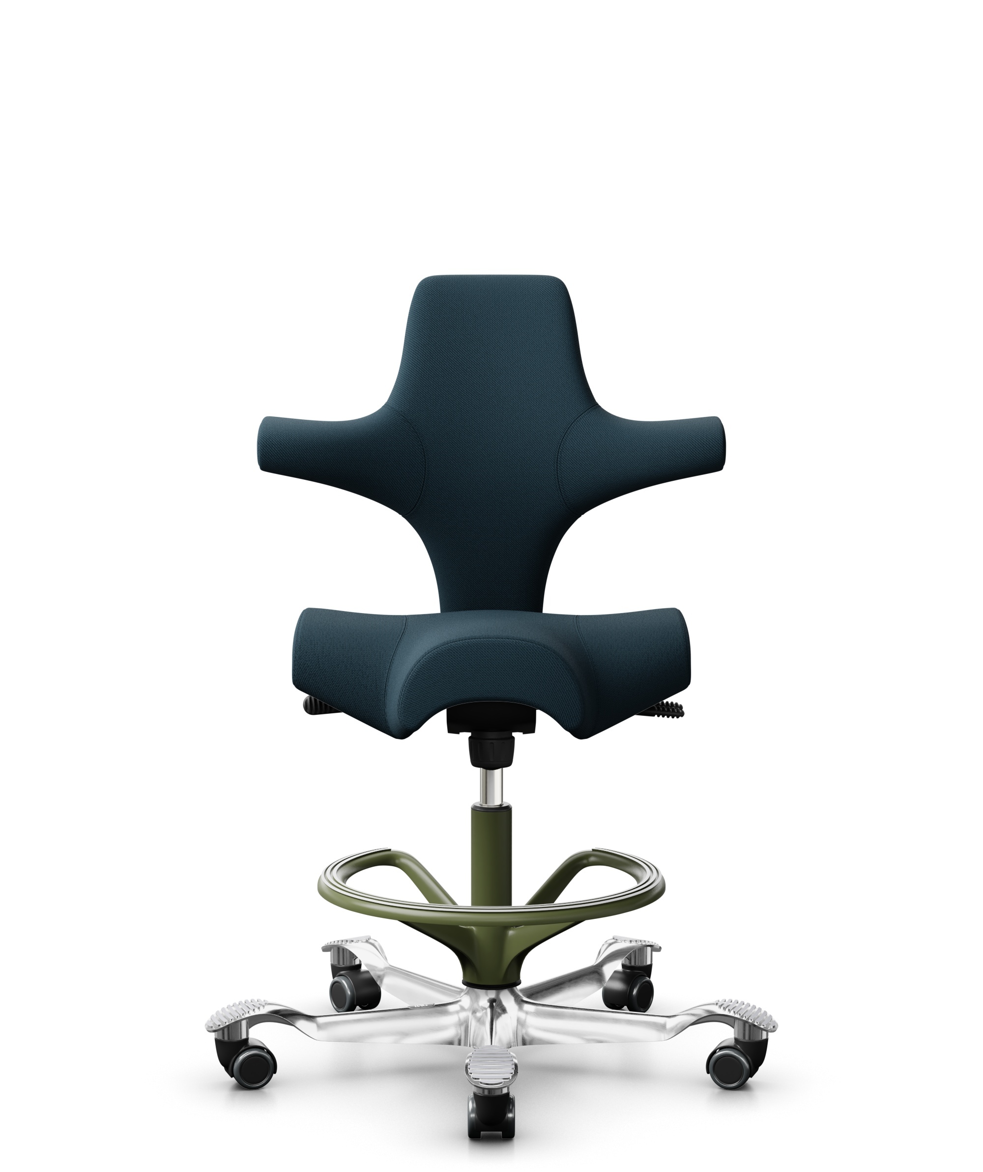 HÅG Capisco 8106 - Select (Gabriel) - Wol / Polyamide - SC66194 - Blue - Framekleur - Moss Grey - Gasveer - 265 mm (Zithoogte 53-79cm) - Vloercontact - Harde wielen t.b.v. zachte vloeren - Voetenring - Ja, in framekleur - Voetster - Ja, voetster in gep... - 1