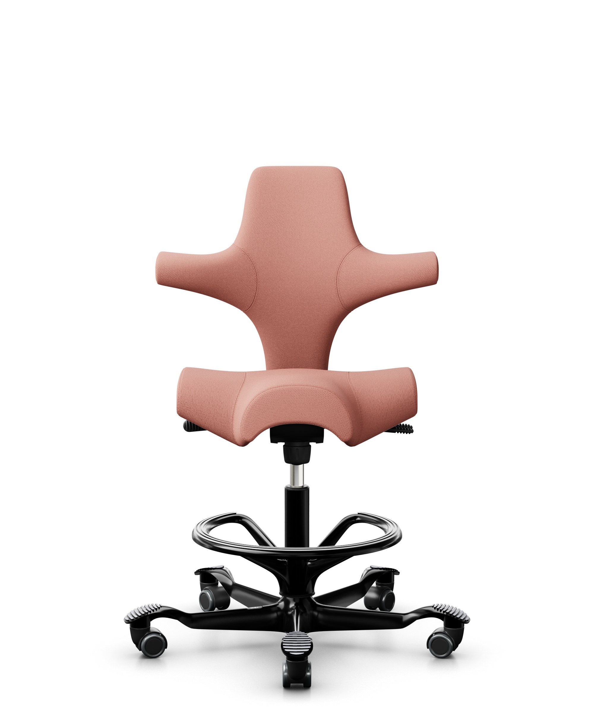HÅG Capisco 8106 - Select (Gabriel) - Wol / Polyamide - SC64213 - Light blush - Framekleur - Zwart - Gasveer - 200 mm (Zithoogte 46-64cm) - Vloercontact - Zachte wielen t.b.v. harde vloeren - Voetenring - Ja, in framekleur - Voetster - Nee, voetster in... - 1