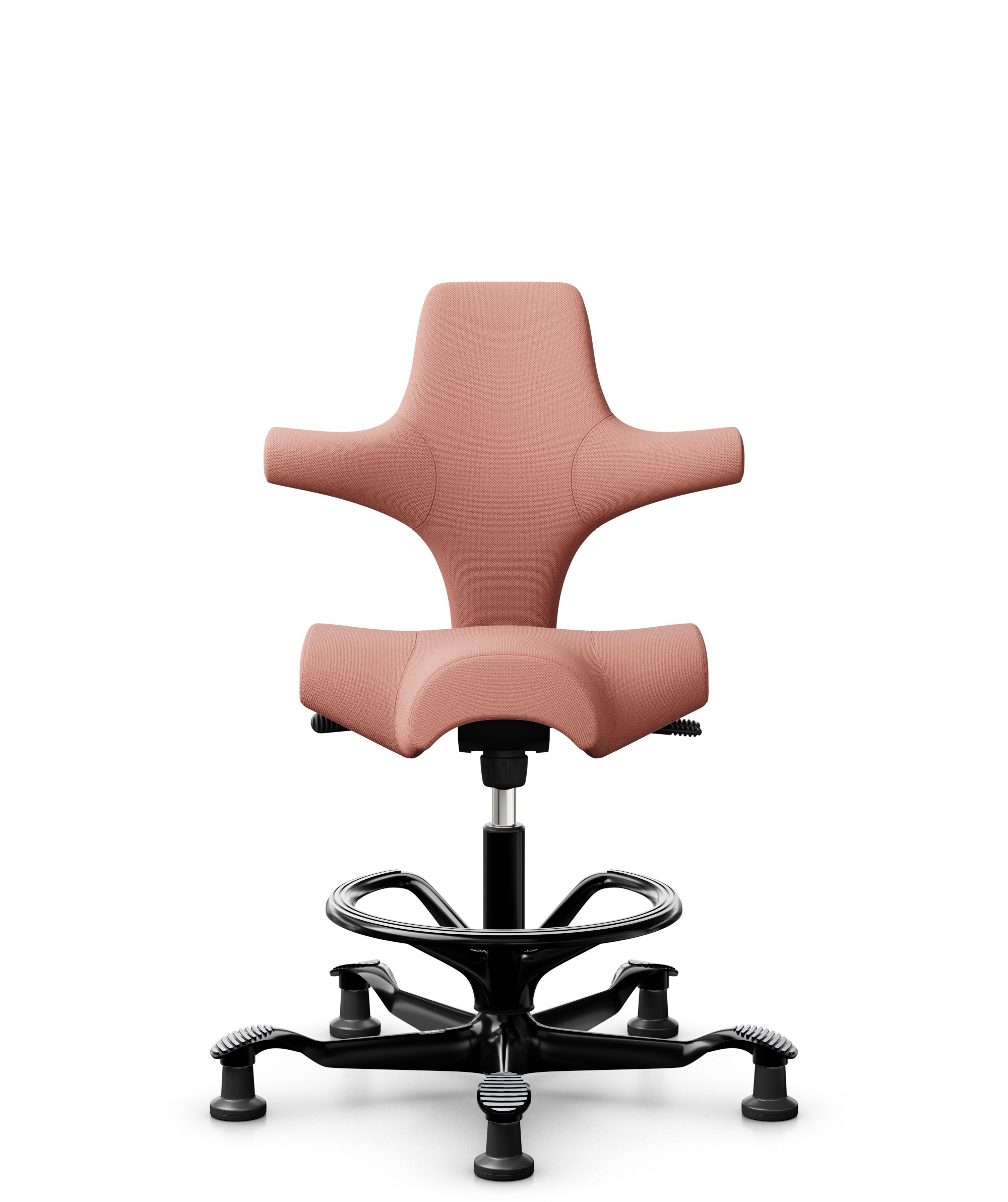 HÅG Capisco 8106 - Select (Gabriel) - Wol / Polyamide - SC64213 - Light blush - Framekleur - Zwart - Gasveer - 265 mm (Zithoogte 53-79cm) - Vloercontact - Glijdoppen - Voetenring - Ja, in framekleur - Voetster - Nee, voetster in framekleur - 1
