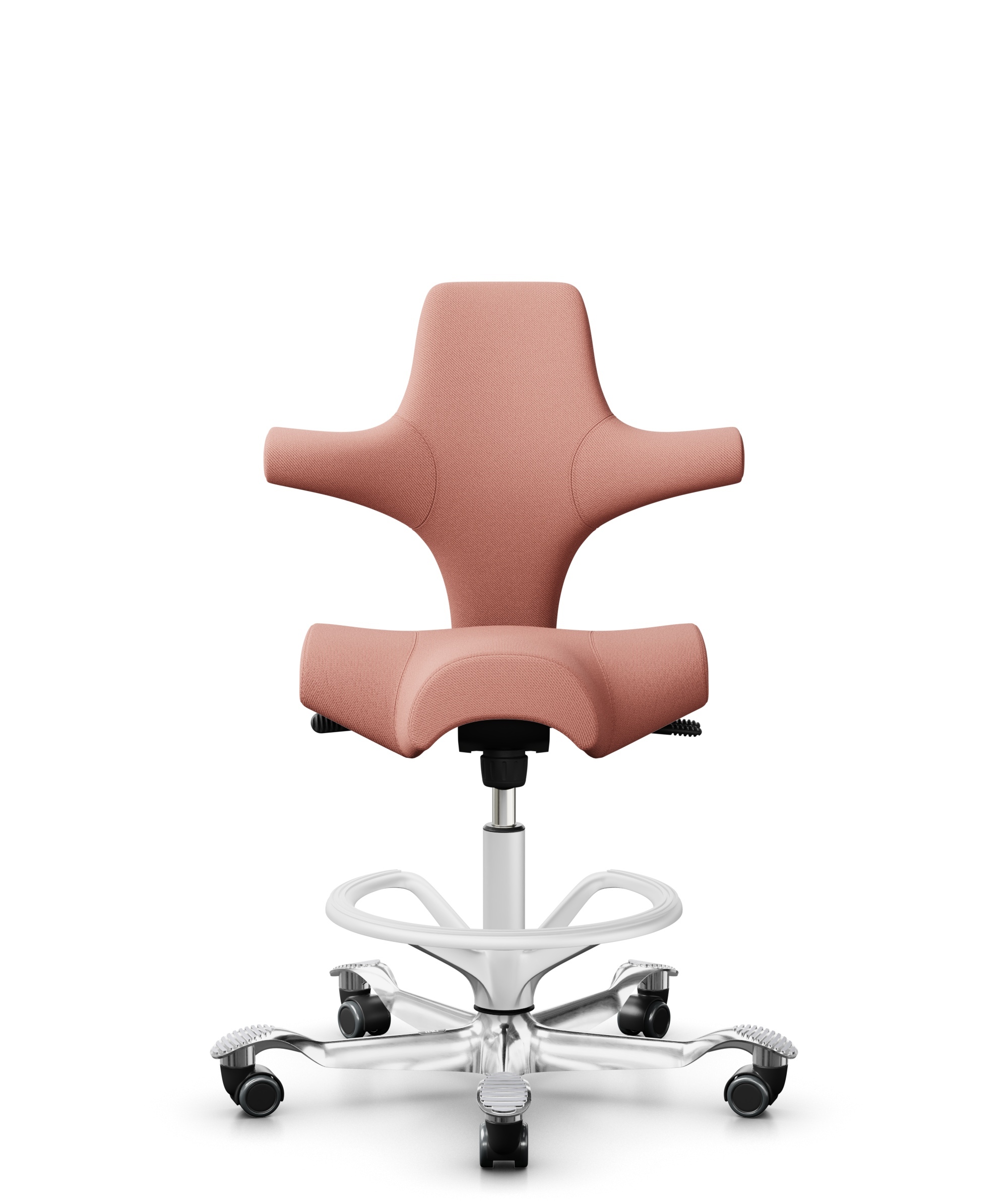 HÅG Capisco 8106 - Select (Gabriel) - Wol / Polyamide - SC64213 - Light blush - Framekleur - Wit - Gasveer - 200 mm (Zithoogte 46-64cm) - Vloercontact - Zachte wielen t.b.v. harde vloeren - Voetenring - Ja, in framekleur - Voetster - Ja, voetster in ge... - 1