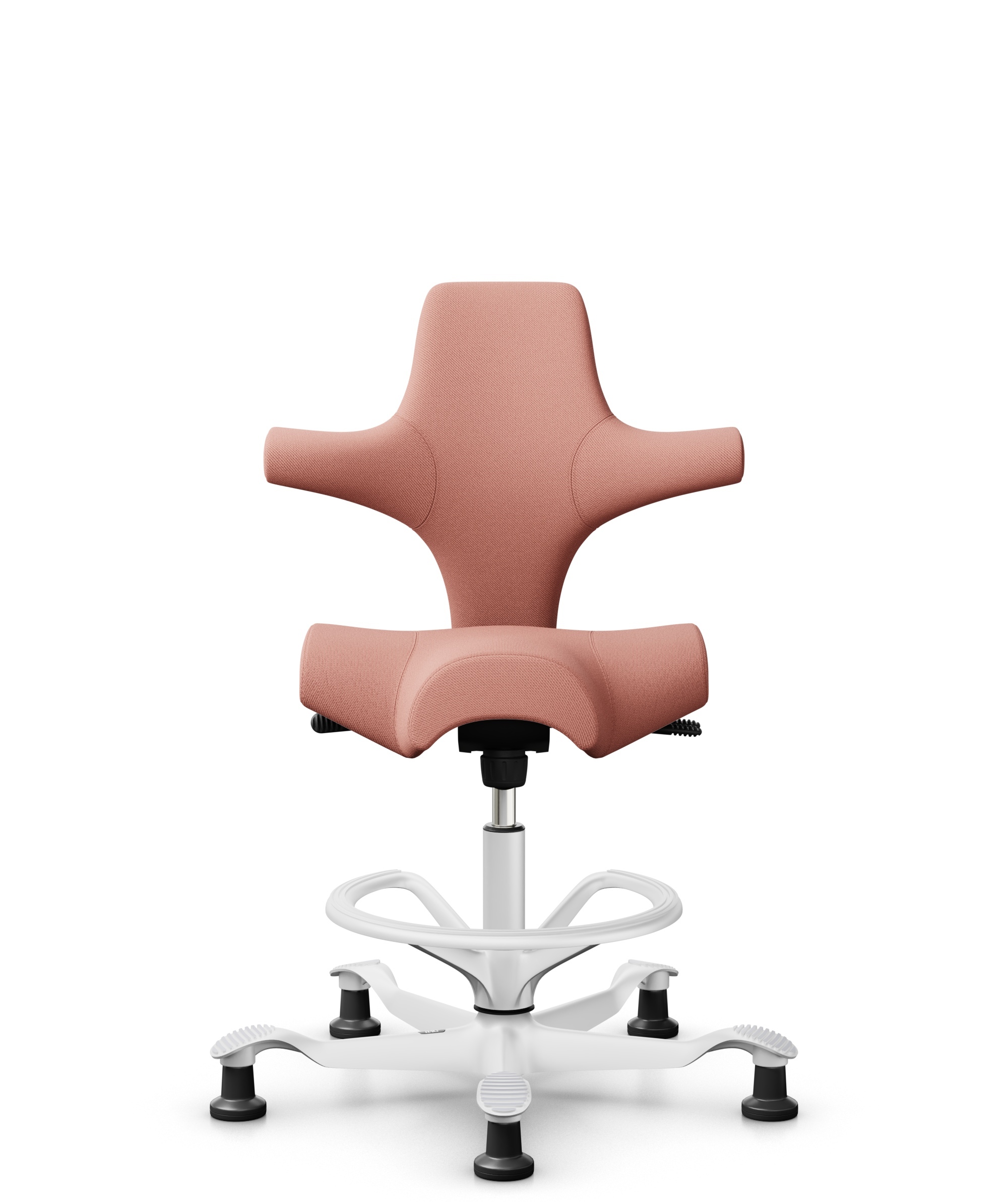 HÅG Capisco 8106 - Select (Gabriel) - Wol / Polyamide - SC64213 - Light blush - Framekleur - Wit - Gasveer - 200 mm (Zithoogte 46-64cm) - Vloercontact - Glijdoppen - Voetenring - Ja, in framekleur - Voetster - Nee, voetster in framekleur - 1