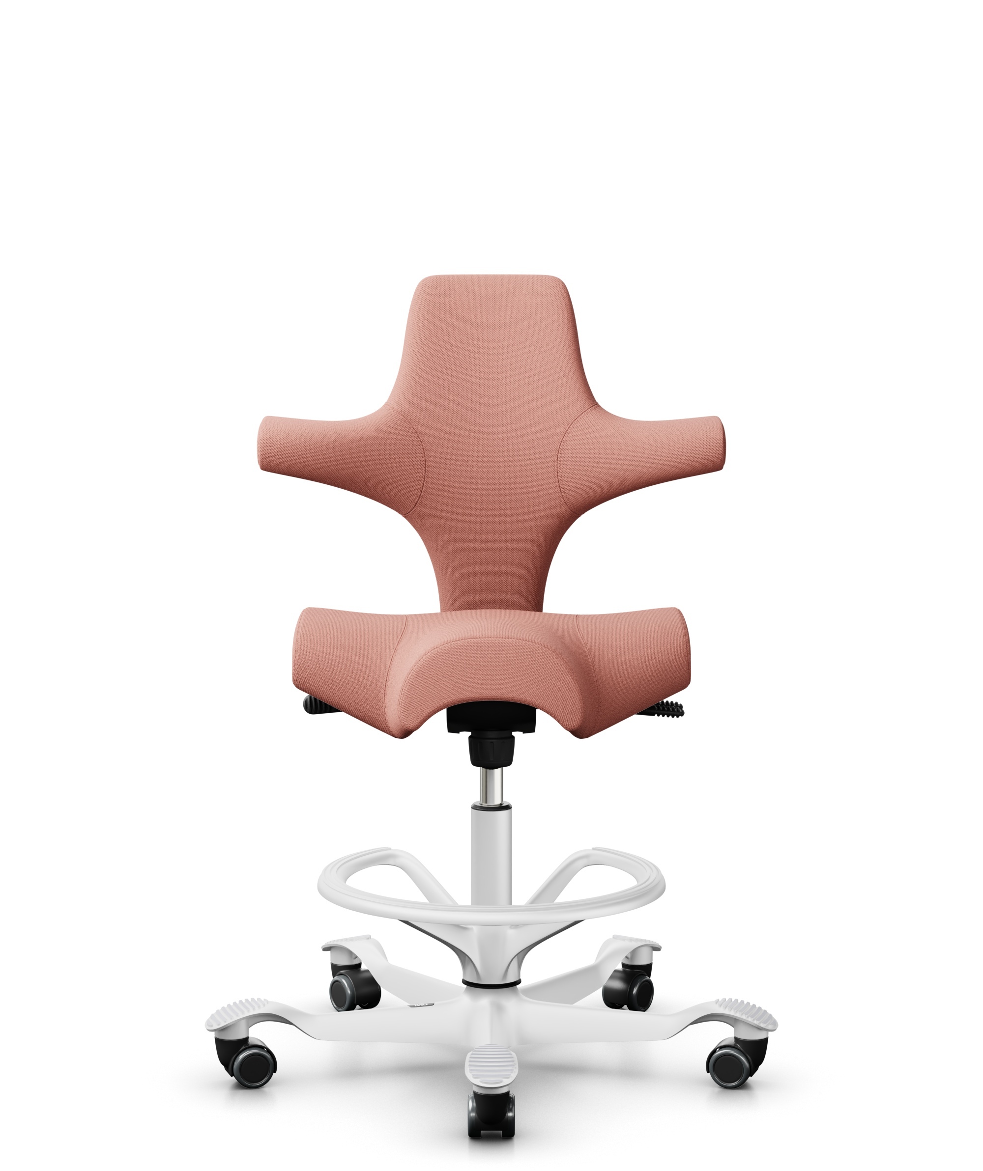 HÅG Capisco 8106 - Select (Gabriel) - Wol / Polyamide - SC64213 - Light blush - Framekleur - Wit - Gasveer - 265 mm (Zithoogte 53-79cm) - Vloercontact - Zachte wielen t.b.v. harde vloeren - Voetenring - Ja, in framekleur - Voetster - Nee, voetster in f... - 1
