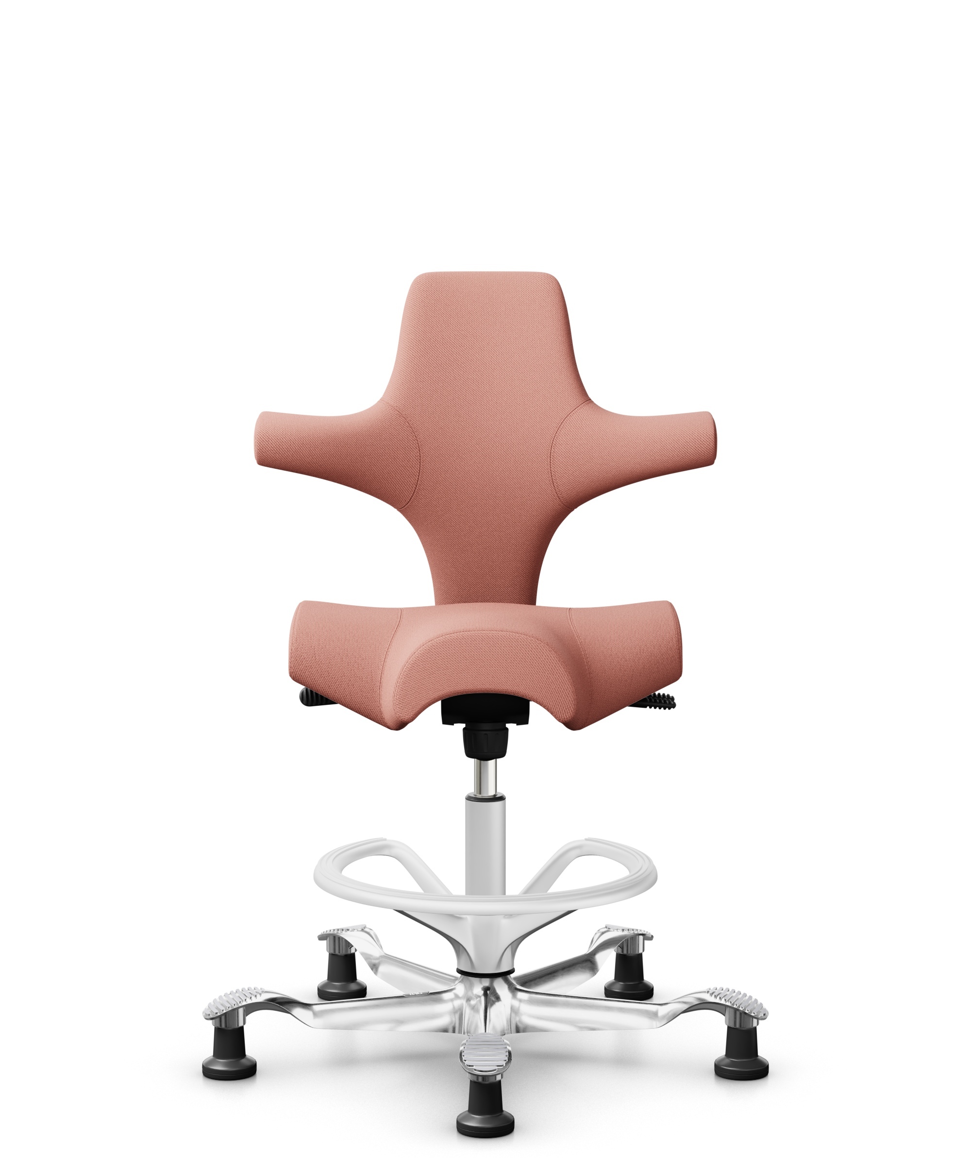HÅG Capisco 8106 - Select (Gabriel) - Wol / Polyamide - SC64213 - Light blush - Framekleur - Wit - Gasveer - 265 mm (Zithoogte 53-79cm) - Vloercontact - Glijdoppen - Voetenring - Ja, in framekleur - Voetster - Ja, voetster in gepolijst aluminium - 1
