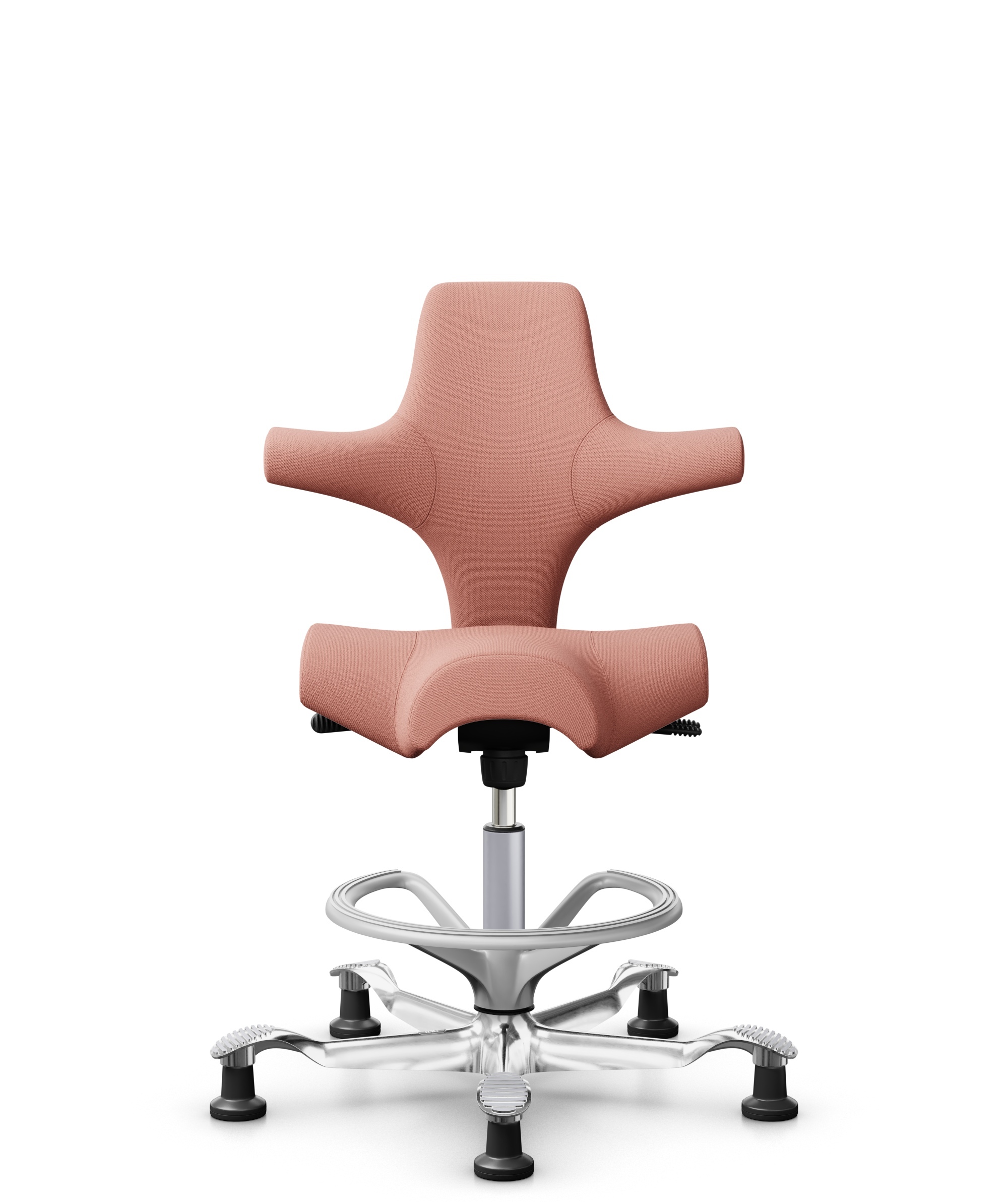 HÅG Capisco 8106 - Select (Gabriel) - Wol / Polyamide - SC64213 - Light blush - Framekleur - Zilver - Gasveer - 200 mm (Zithoogte 46-64cm) - Vloercontact - Glijdoppen - Voetenring - Ja, in framekleur - Voetster - Ja, voetster in gepolijst aluminium - 1