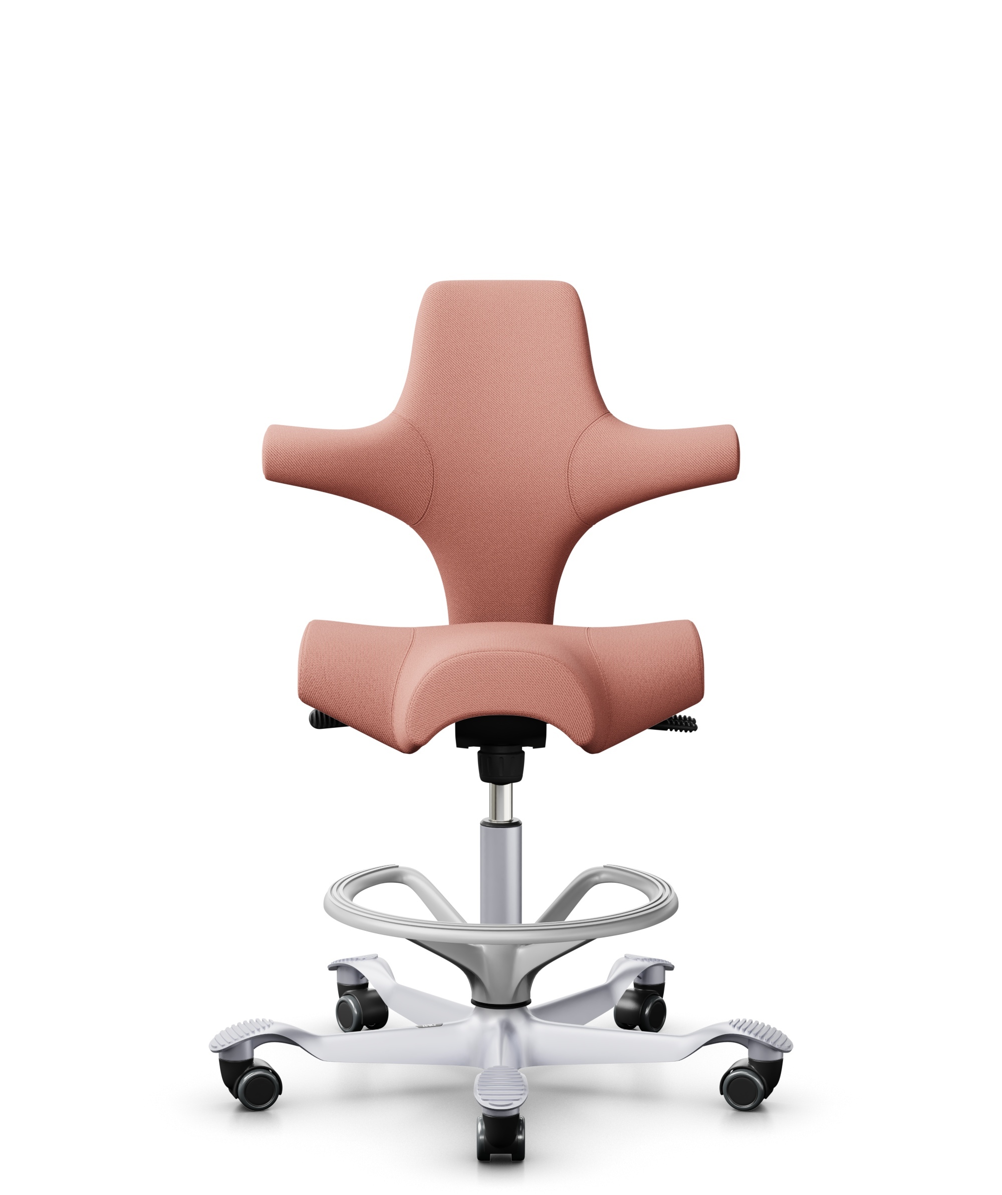 HÅG Capisco 8106 - Select (Gabriel) - Wol / Polyamide - SC64213 - Light blush - Framekleur - Zilver - Gasveer - 265 mm (Zithoogte 53-79cm) - Vloercontact - Harde wielen t.b.v. zachte vloeren - Voetenring - Ja, in framekleur - Voetster - Nee, voetster i... - 1