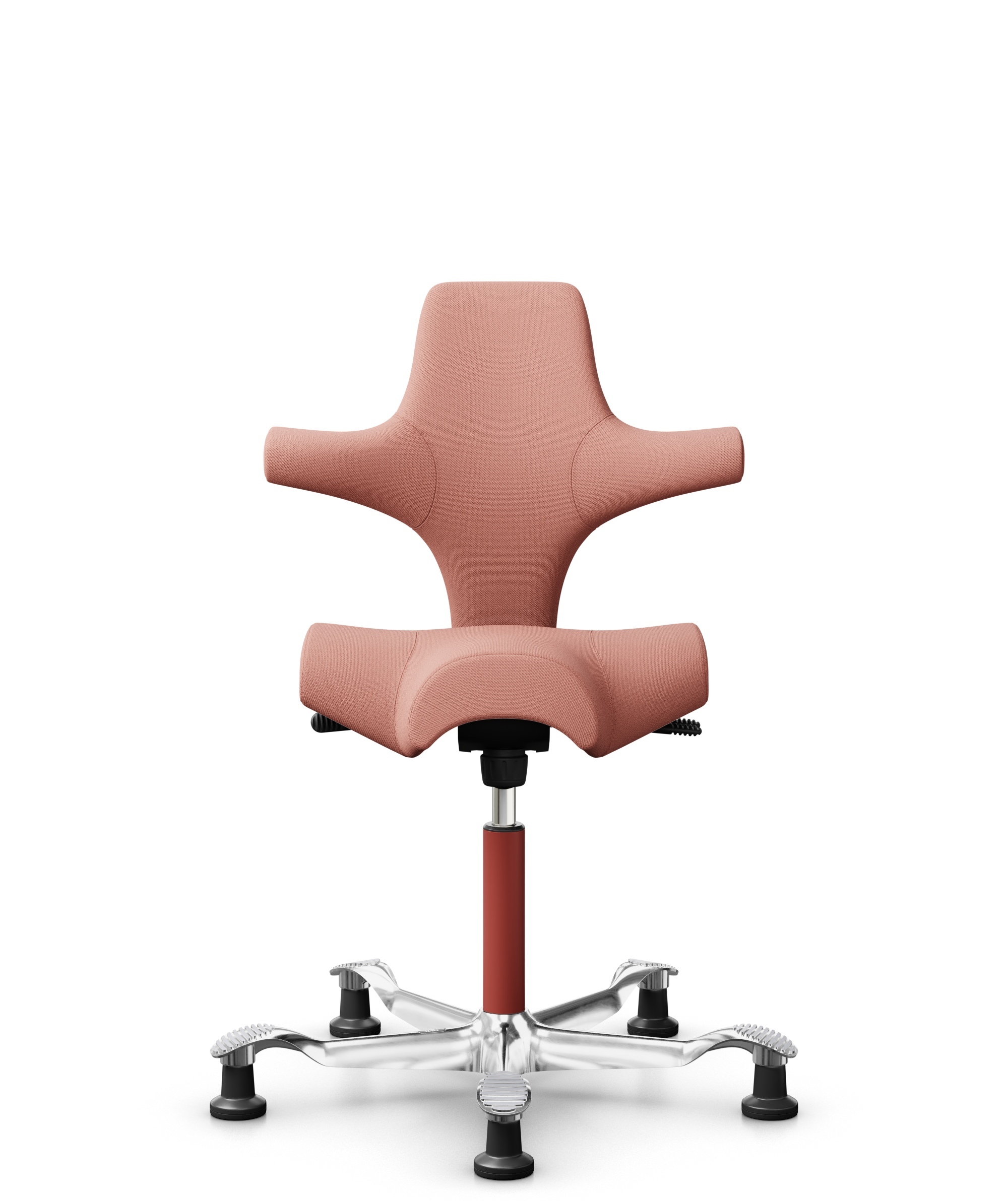 HÅG Capisco 8106 - Select (Gabriel) - Wol / Polyamide - SC64213 - Light blush - Framekleur - Blush Rose - Gasveer - 150 mm (Zithoogte 40-55cm) - Vloercontact - Glijdoppen - Voetenring - Nee, geen voetenring - Voetster - Ja, voetster in gepolijst aluminium - 1