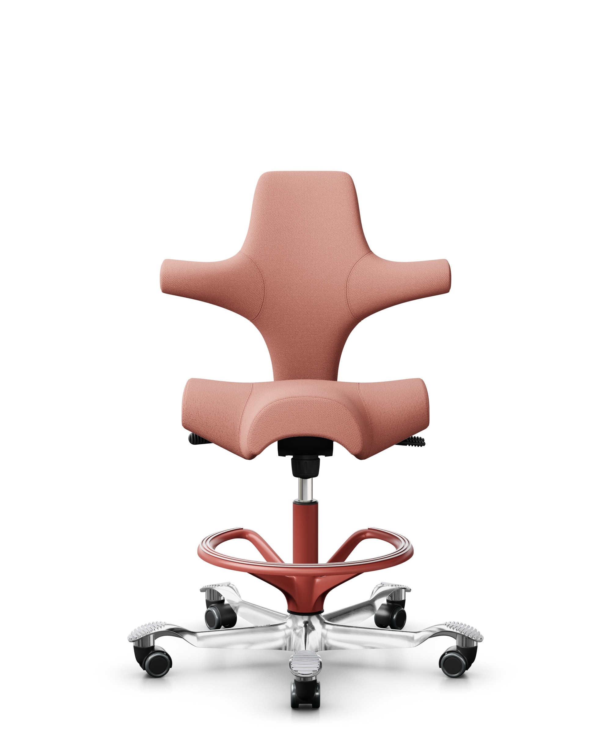 HÅG Capisco 8106 - Select (Gabriel) - Wol / Polyamide - SC64213 - Light blush - Framekleur - Blush Rose - Gasveer - 265 mm (Zithoogte 53-79cm) - Vloercontact - Zachte wielen t.b.v. harde vloeren - Voetenring - Ja, in framekleur - Voetster - Ja, voetste... - 1