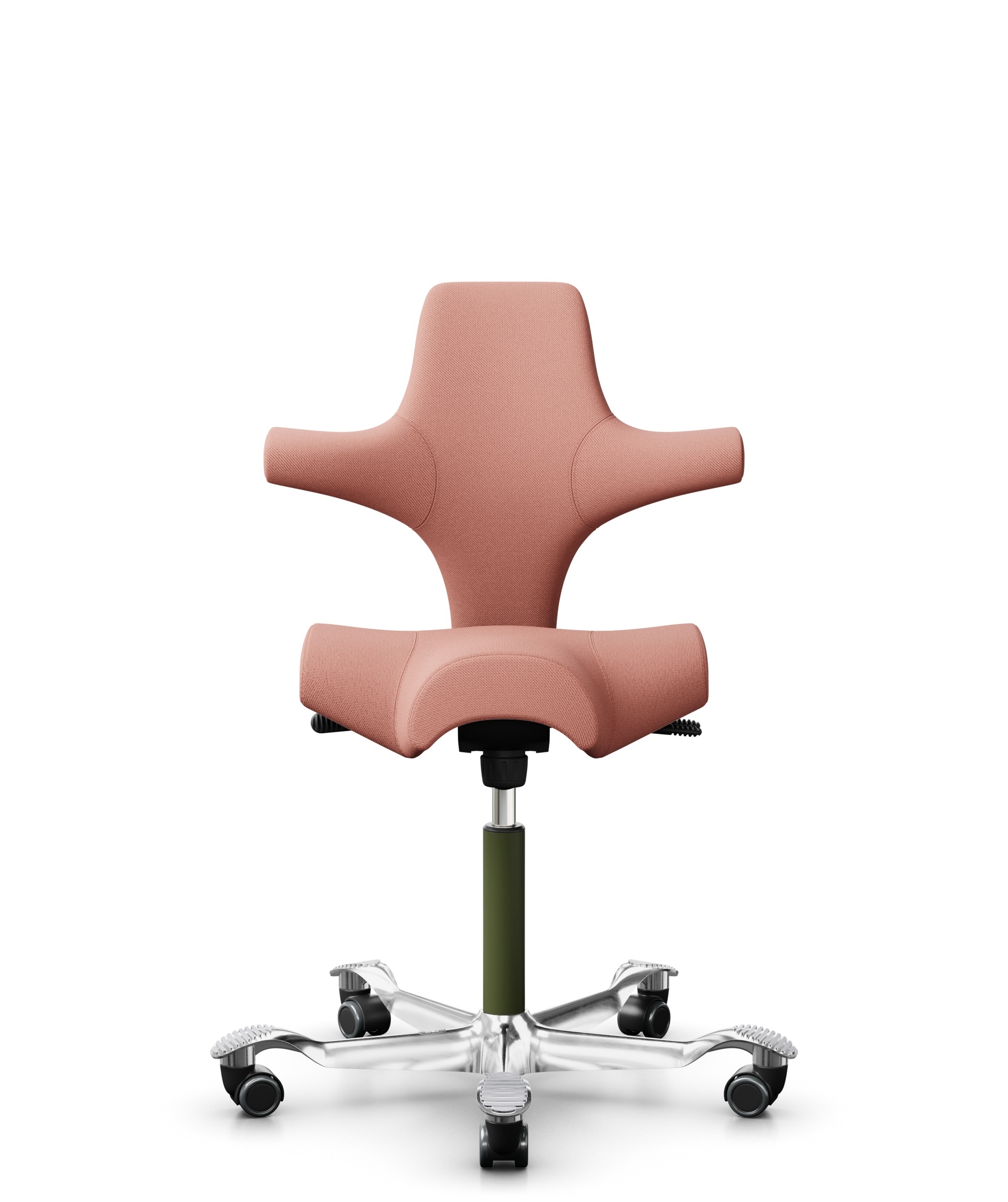 HÅG Capisco 8106 - Select (Gabriel) - Wol / Polyamide - SC64213 - Light blush - Framekleur - Moss Grey - Gasveer - 150 mm (Zithoogte 40-55cm) - Vloercontact - Zachte wielen t.b.v. harde vloeren - Voetenring - Nee, geen voetenring - Voetster - Ja, voets... - 1