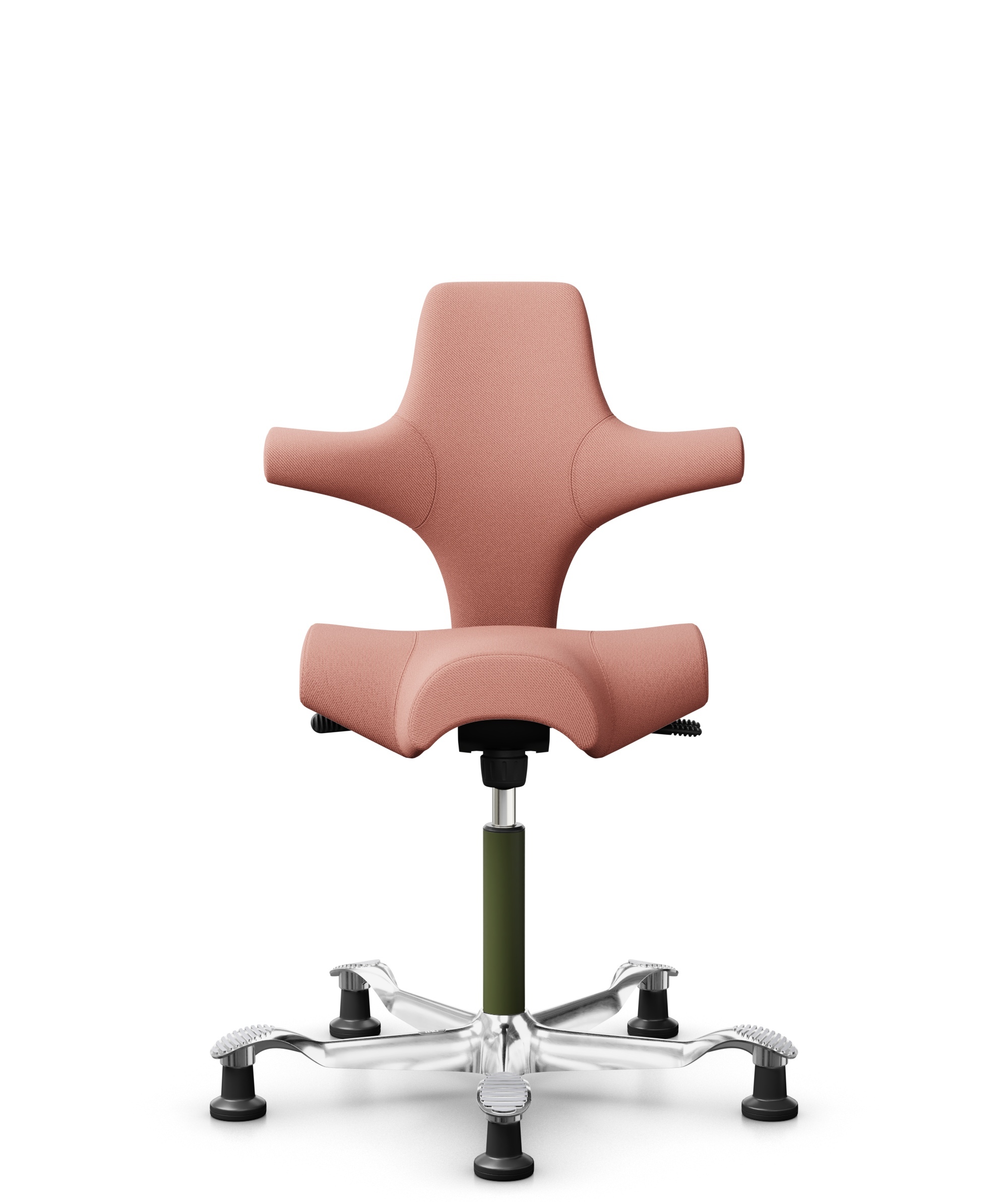 HÅG Capisco 8106 - Select (Gabriel) - Wol / Polyamide - SC64213 - Light blush - Framekleur - Moss Grey - Gasveer - 150 mm (Zithoogte 40-55cm) - Vloercontact - Glijdoppen - Voetenring - Nee, geen voetenring - Voetster - Ja, voetster in gepolijst aluminium - 1