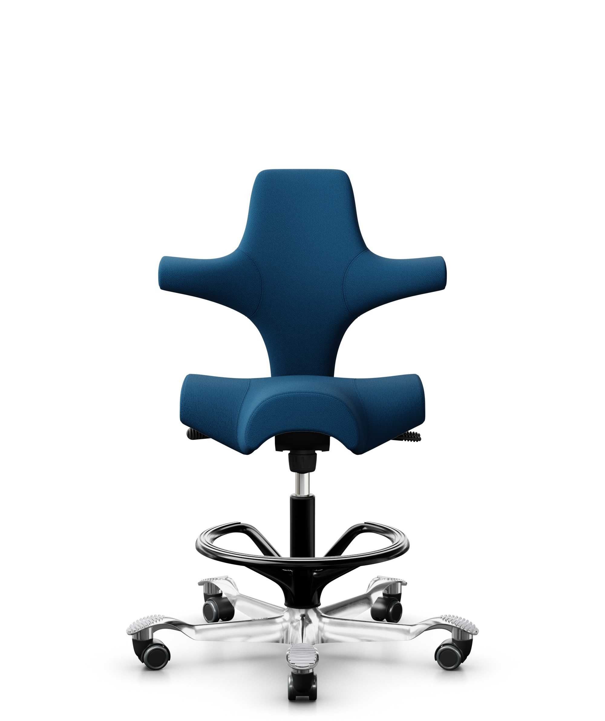 HÅG Capisco 8106 - Select (Gabriel) - Wol / Polyamide - SC66071 - Navy blue - Framekleur - Zwart - Gasveer - 200 mm (Zithoogte 46-64cm) - Vloercontact - Harde wielen t.b.v. zachte vloeren - Voetenring - Ja, in framekleur - Voetster - Ja, voetster in ge... - 1