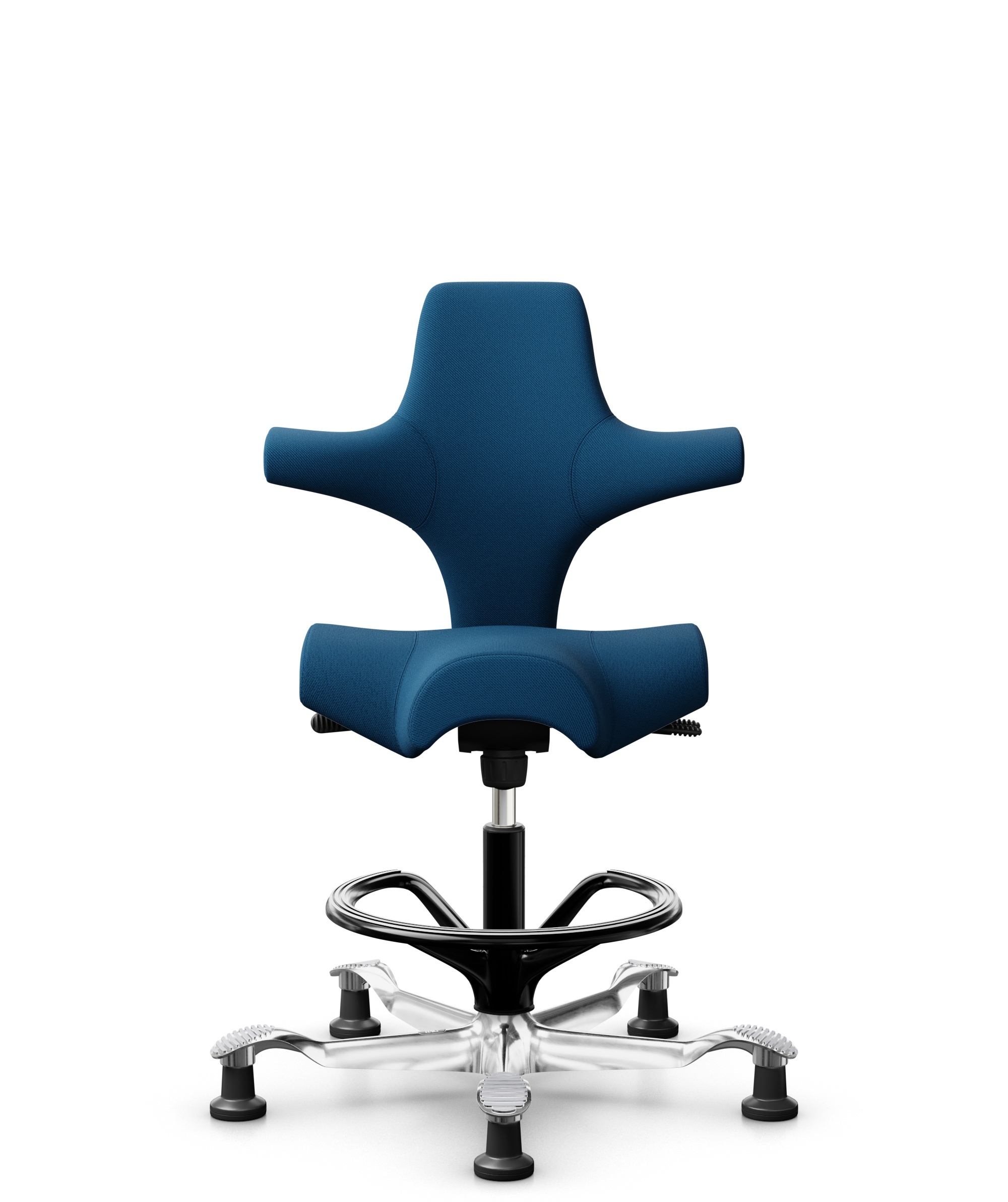 HÅG Capisco 8106 - Select (Gabriel) - Wol / Polyamide - SC66071 - Navy blue - Framekleur - Zwart - Gasveer - 200 mm (Zithoogte 46-64cm) - Vloercontact - Glijdoppen - Voetenring - Ja, in framekleur - Voetster - Ja, voetster in gepolijst aluminium - 1