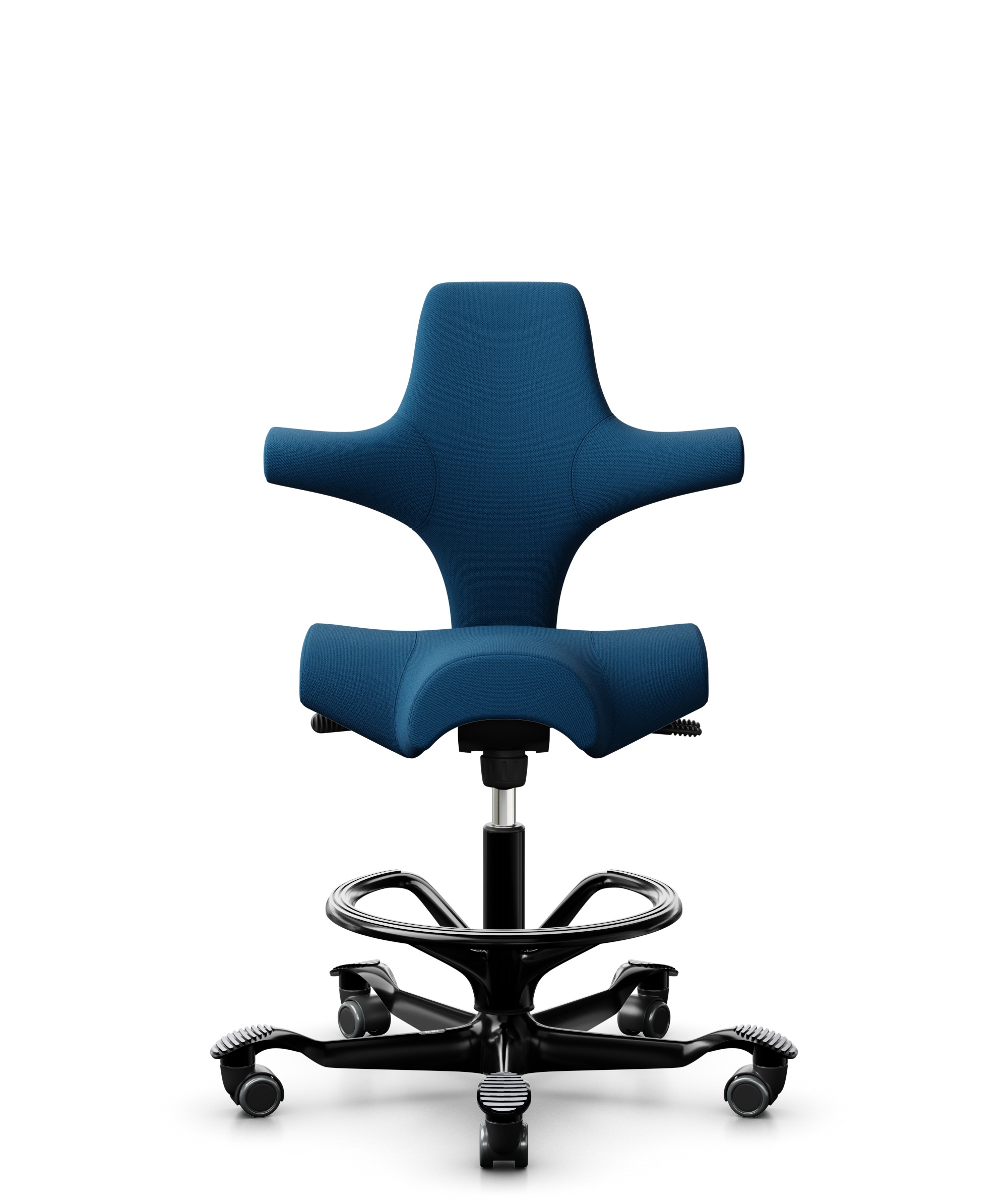 HÅG Capisco 8106 - Select (Gabriel) - Wol / Polyamide - SC66071 - Navy blue - Framekleur - Zwart - Gasveer - 265 mm (Zithoogte 53-79cm) - Vloercontact - Zachte wielen t.b.v. harde vloeren - Voetenring - Ja, in framekleur - Voetster - Nee, voetster in f... - 1