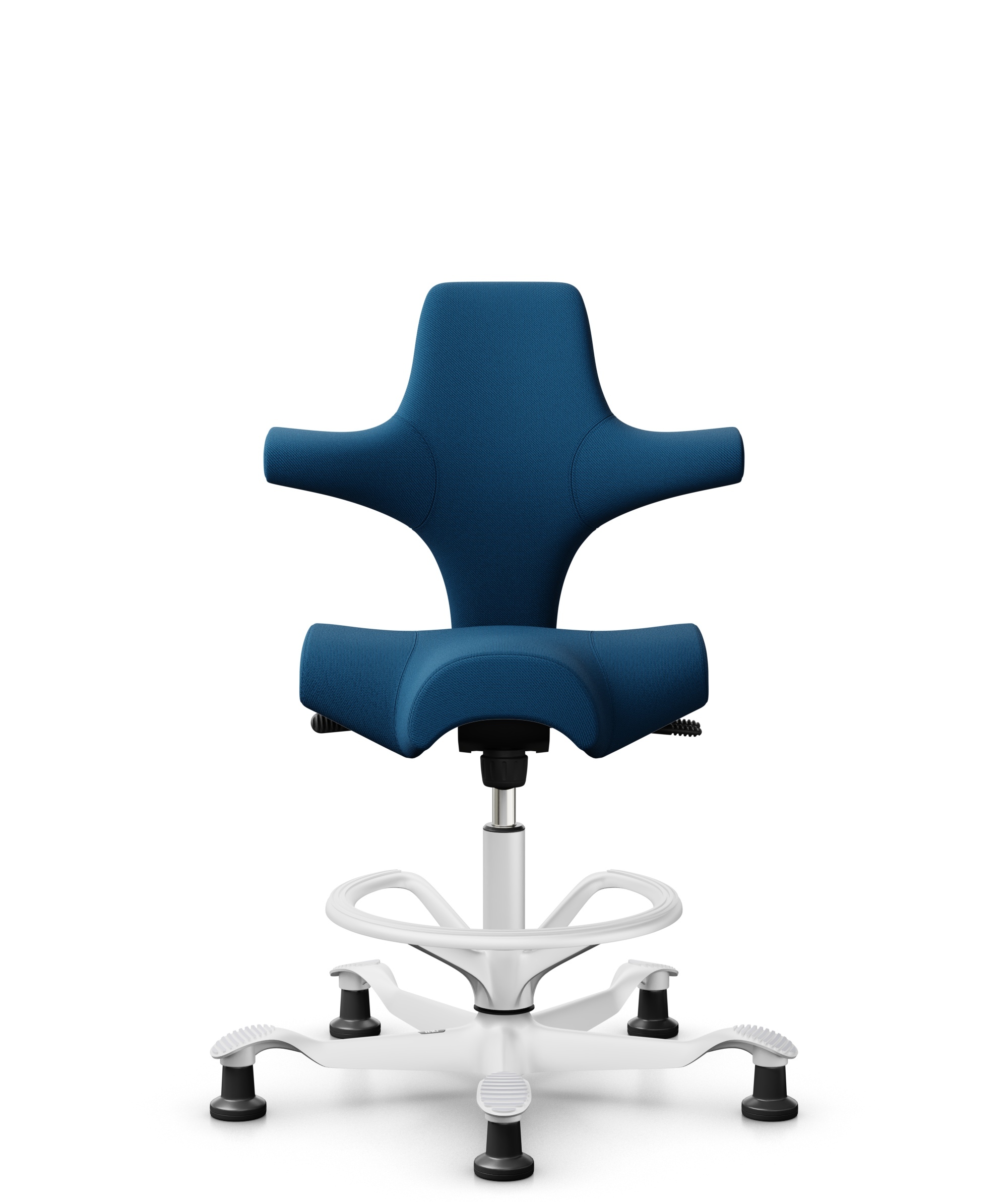 HÅG Capisco 8106 - Select (Gabriel) - Wol / Polyamide - SC66071 - Navy blue - Framekleur - Wit - Gasveer - 200 mm (Zithoogte 46-64cm) - Vloercontact - Glijdoppen - Voetenring - Ja, in framekleur - Voetster - Nee, voetster in framekleur - 1