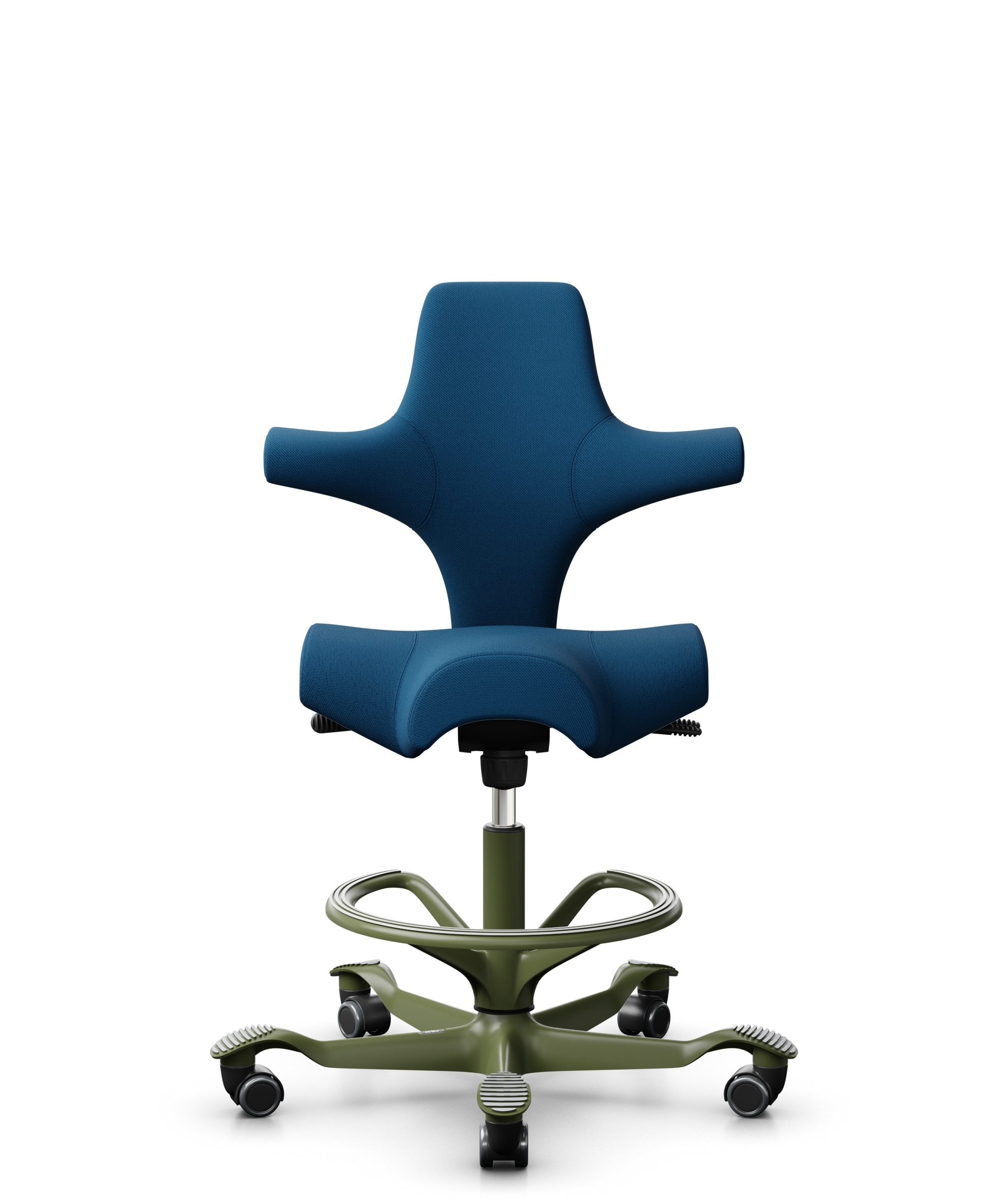 HÅG Capisco 8106 - Select (Gabriel) - Wol / Polyamide - SC66071 - Navy blue - Framekleur - Moss Grey - Gasveer - 200 mm (Zithoogte 46-64cm) - Vloercontact - Zachte wielen t.b.v. harde vloeren - Voetenring - Ja, in framekleur - Voetster - Nee, voetster ... - 1