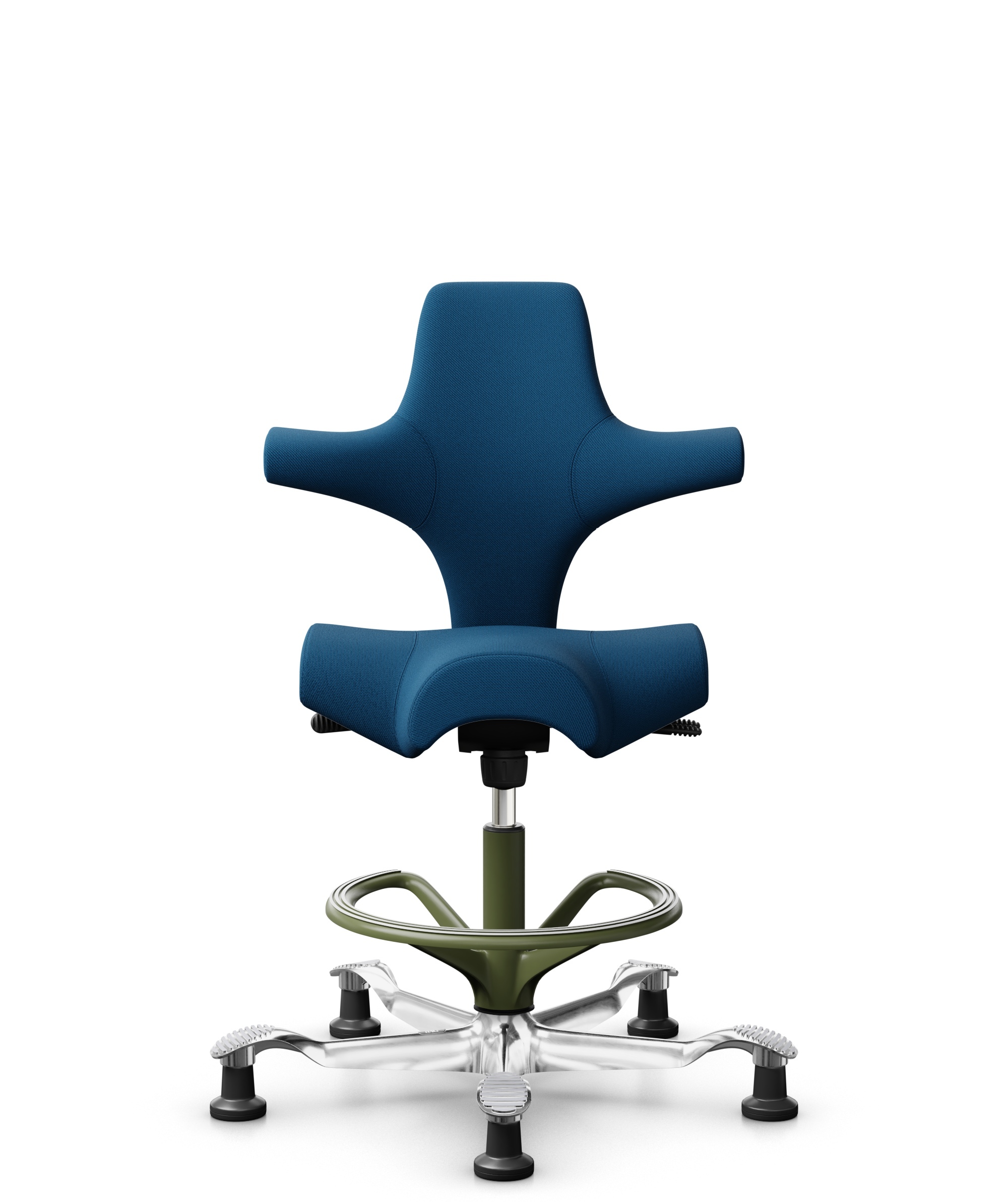 HÅG Capisco 8106 - Select (Gabriel) - Wol / Polyamide - SC66071 - Navy blue - Framekleur - Moss Grey - Gasveer - 265 mm (Zithoogte 53-79cm) - Vloercontact - Glijdoppen - Voetenring - Ja, in framekleur - Voetster - Ja, voetster in gepolijst aluminium - 1
