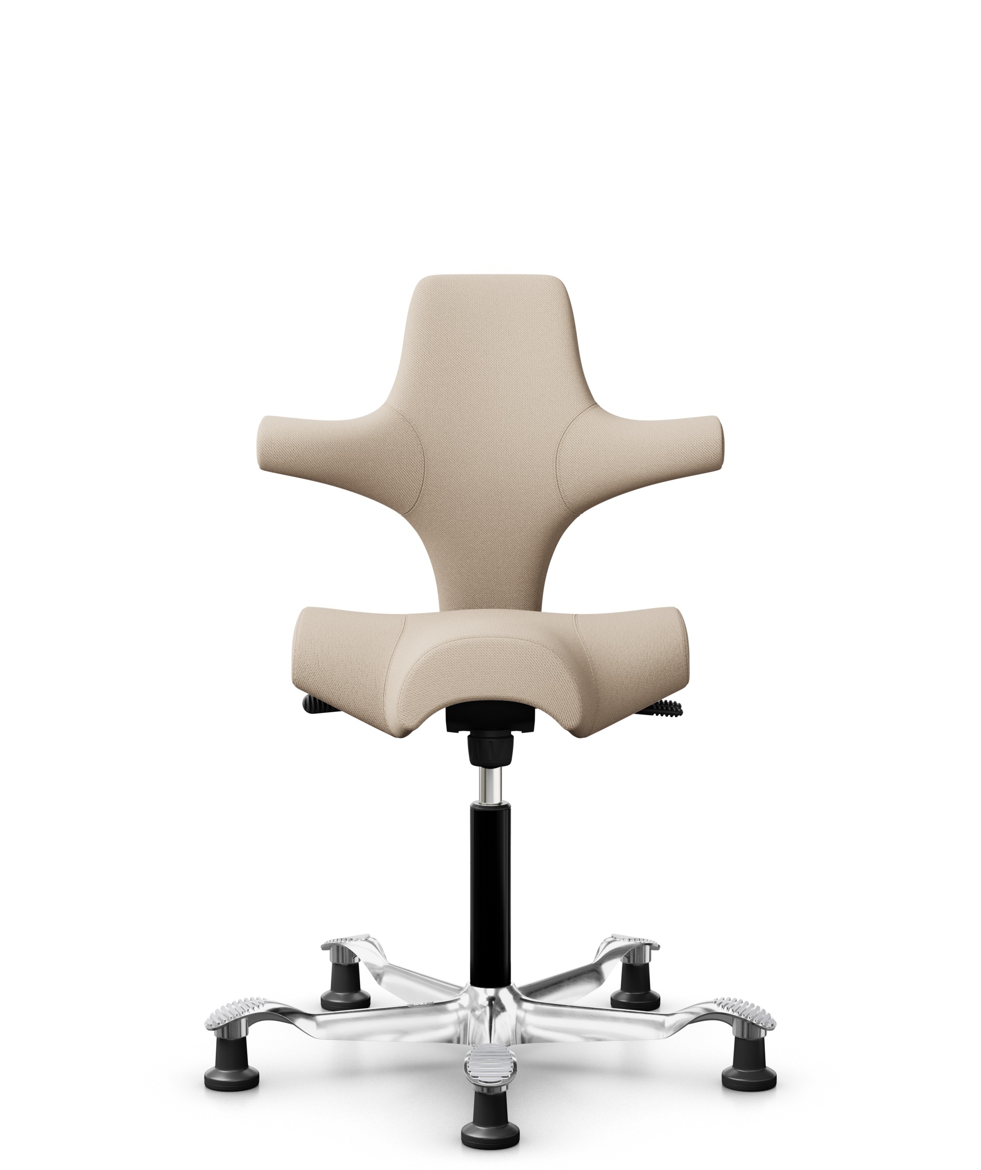 HÅG Capisco 8106 - Select (Gabriel) - Wol / Polyamide - SC61188 - Light beige - Framekleur - Zwart - Gasveer - 200 mm (Zithoogte 46-64cm) - Vloercontact - Glijdoppen - Voetenring - Nee, geen voetenring - Voetster - Ja, voetster in gepolijst aluminium - 1