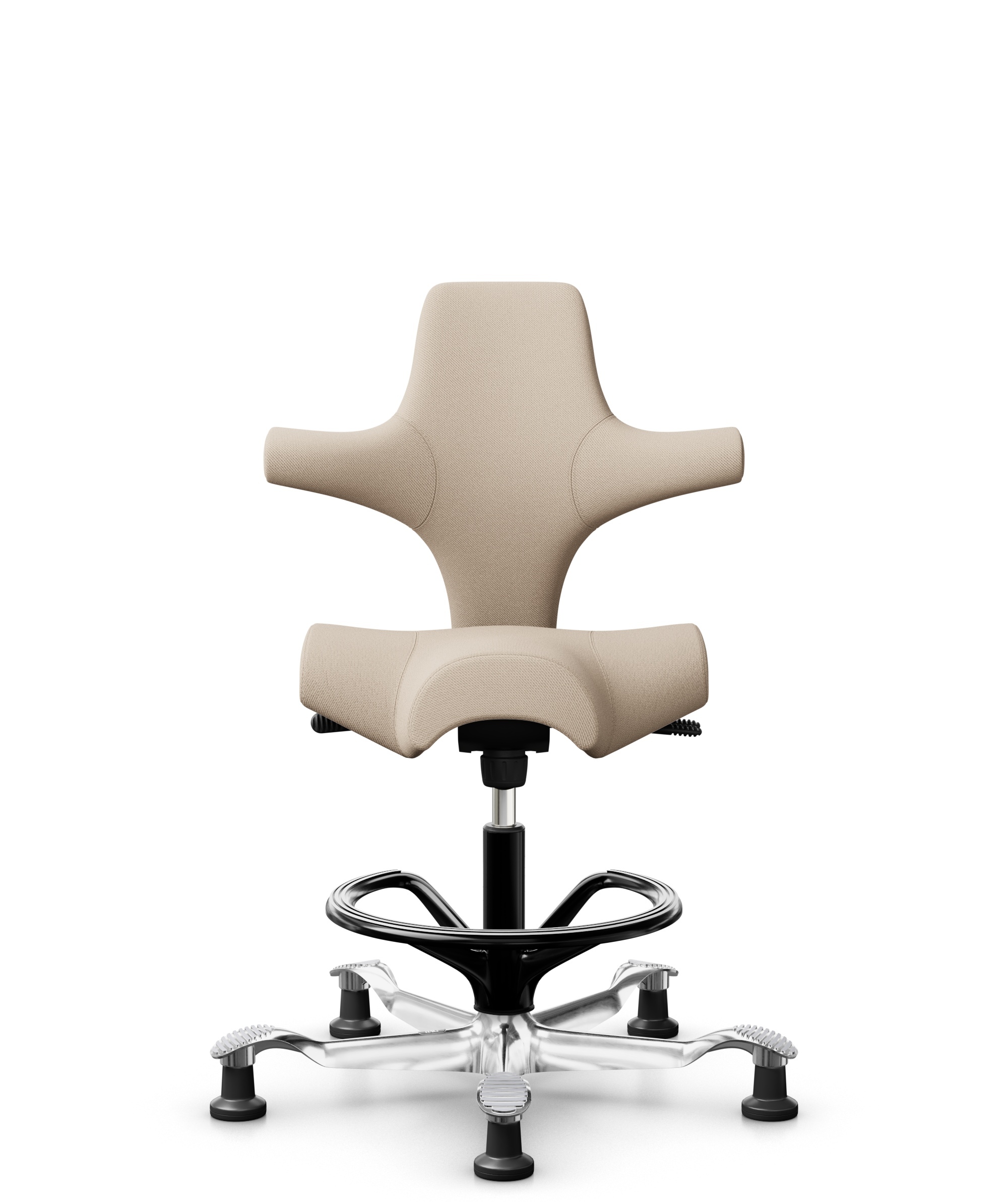 HÅG Capisco 8106 - Select (Gabriel) - Wol / Polyamide - SC61188 - Light beige - Framekleur - Zwart - Gasveer - 200 mm (Zithoogte 46-64cm) - Vloercontact - Glijdoppen - Voetenring - Ja, in framekleur - Voetster - Ja, voetster in gepolijst aluminium - 1