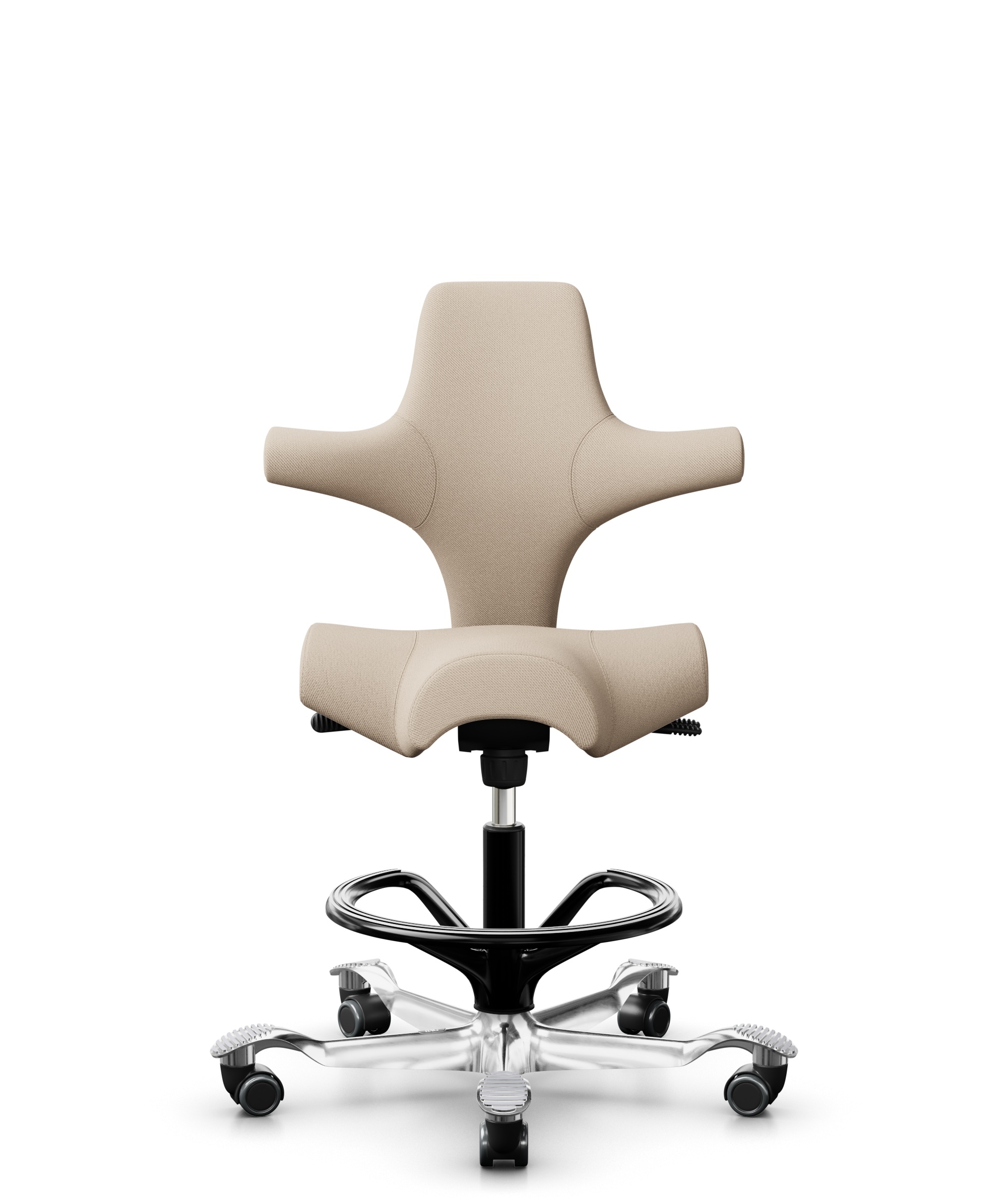 HÅG Capisco 8106 - Select (Gabriel) - Wol / Polyamide - SC61188 - Light beige - Framekleur - Zwart - Gasveer - 265 mm (Zithoogte 53-79cm) - Vloercontact - Harde wielen t.b.v. zachte vloeren - Voetenring - Ja, in framekleur - Voetster - Ja, voetster in ... - 1
