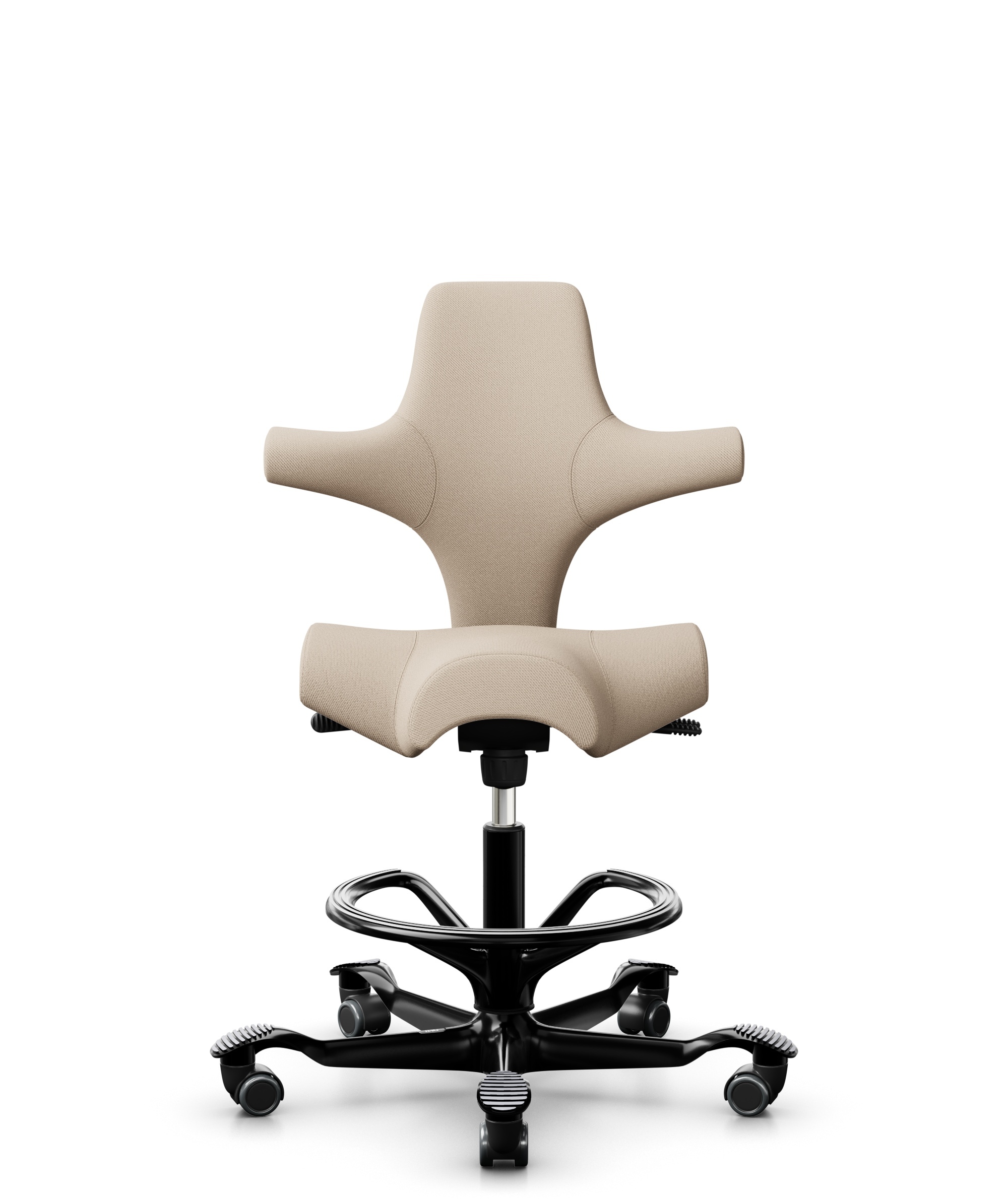 HÅG Capisco 8106 - Select (Gabriel) - Wol / Polyamide - SC61188 - Light beige - Framekleur - Zwart - Gasveer - 265 mm (Zithoogte 53-79cm) - Vloercontact - Zachte wielen t.b.v. harde vloeren - Voetenring - Ja, in framekleur - Voetster - Nee, voetster in... - 1