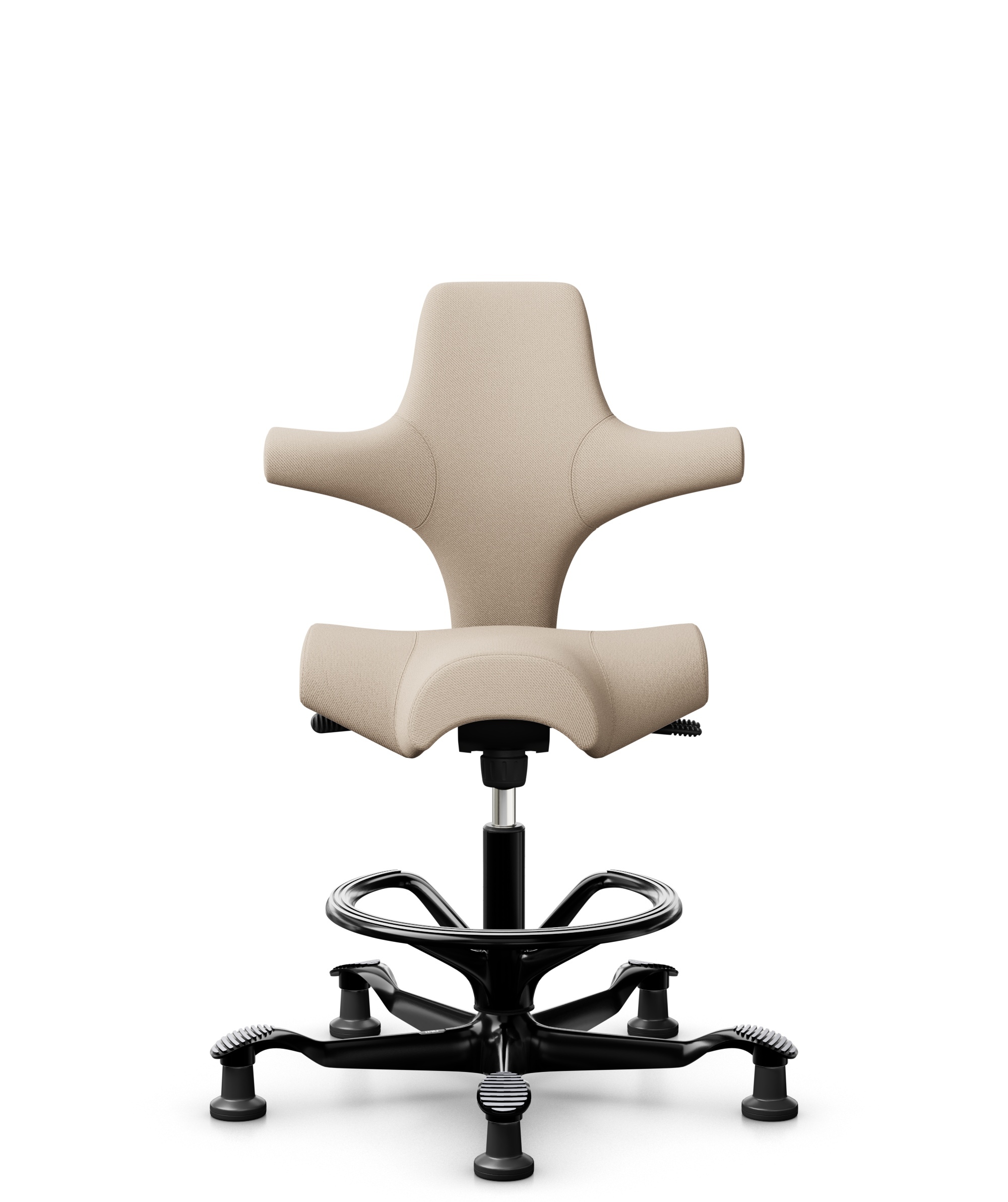 HÅG Capisco 8106 - Select (Gabriel) - Wol / Polyamide - SC61188 - Light beige - Framekleur - Zwart - Gasveer - 265 mm (Zithoogte 53-79cm) - Vloercontact - Glijdoppen - Voetenring - Ja, in framekleur - Voetster - Nee, voetster in framekleur - 1