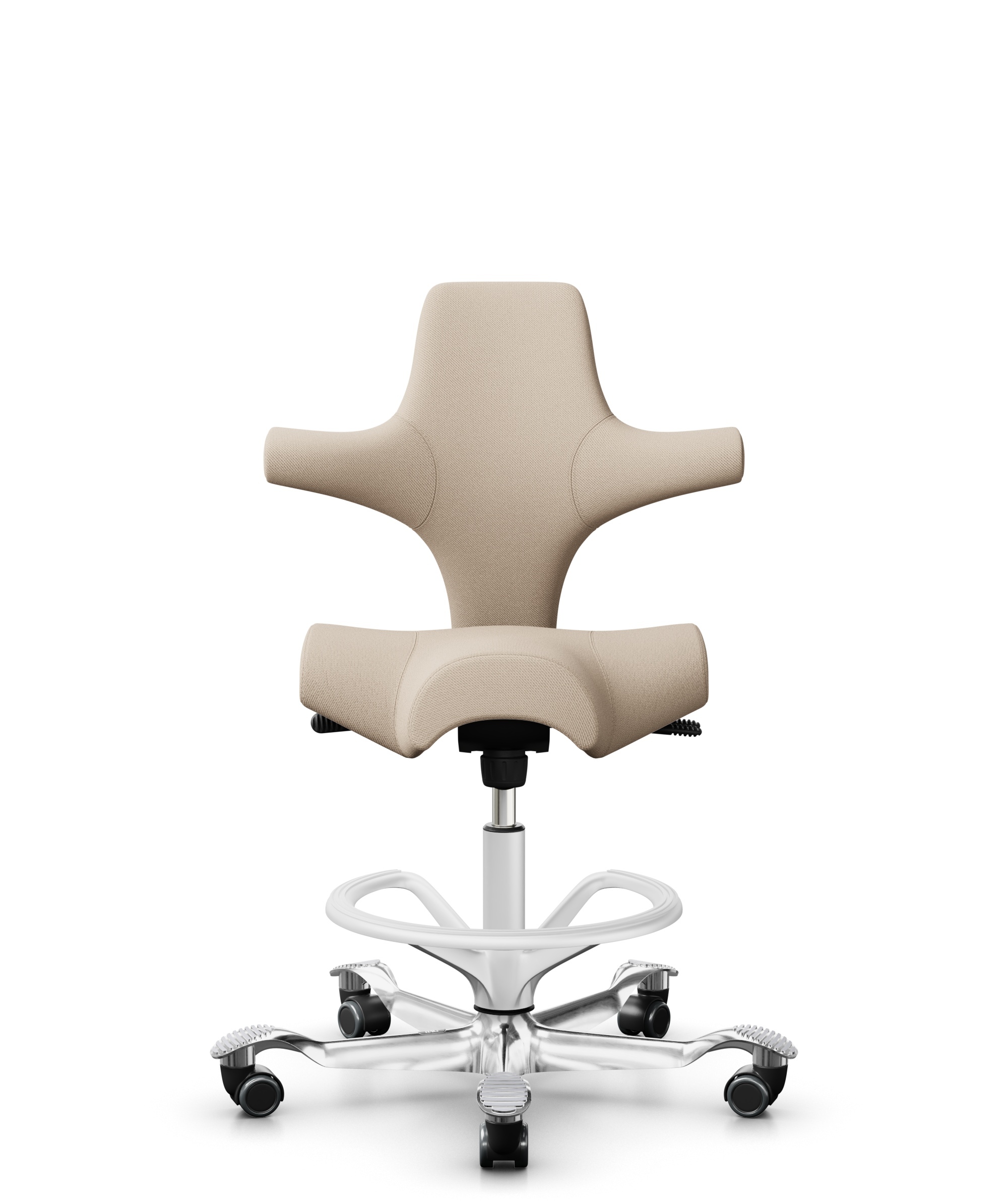 HÅG Capisco 8106 - Select (Gabriel) - Wol / Polyamide - SC61188 - Light beige - Framekleur - Wit - Gasveer - 200 mm (Zithoogte 46-64cm) - Vloercontact - Harde wielen t.b.v. zachte vloeren - Voetenring - Ja, in framekleur - Voetster - Ja, voetster in ge... - 1