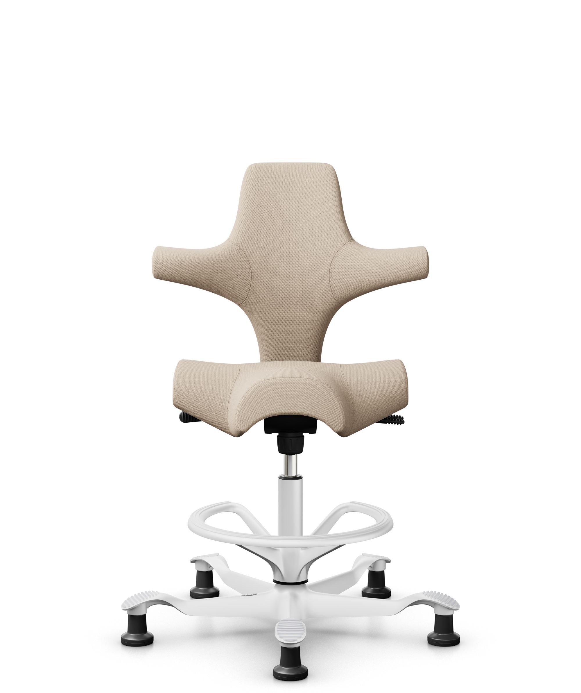 HÅG Capisco 8106 - Select (Gabriel) - Wol / Polyamide - SC61188 - Light beige - Framekleur - Wit - Gasveer - 200 mm (Zithoogte 46-64cm) - Vloercontact - Glijdoppen - Voetenring - Ja, in framekleur - Voetster - Nee, voetster in framekleur - 1