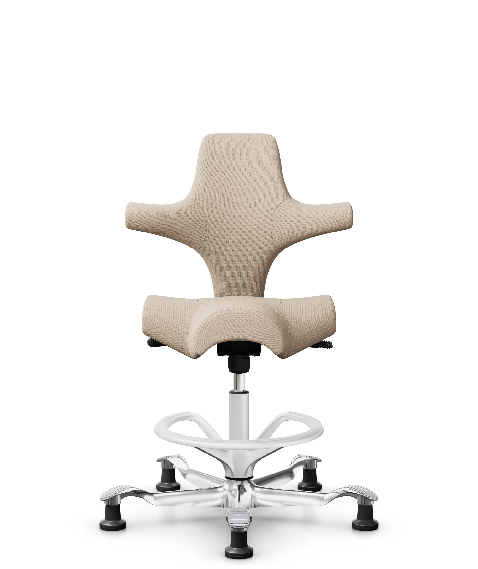 HÅG Capisco 8106 - Select (Gabriel) - Wol / Polyamide - SC61188 - Light beige - Framekleur - Wit - Gasveer - 265 mm (Zithoogte 53-79cm) - Vloercontact - Glijdoppen - Voetenring - Ja, in framekleur - Voetster - Ja, voetster in gepolijst aluminium - 1