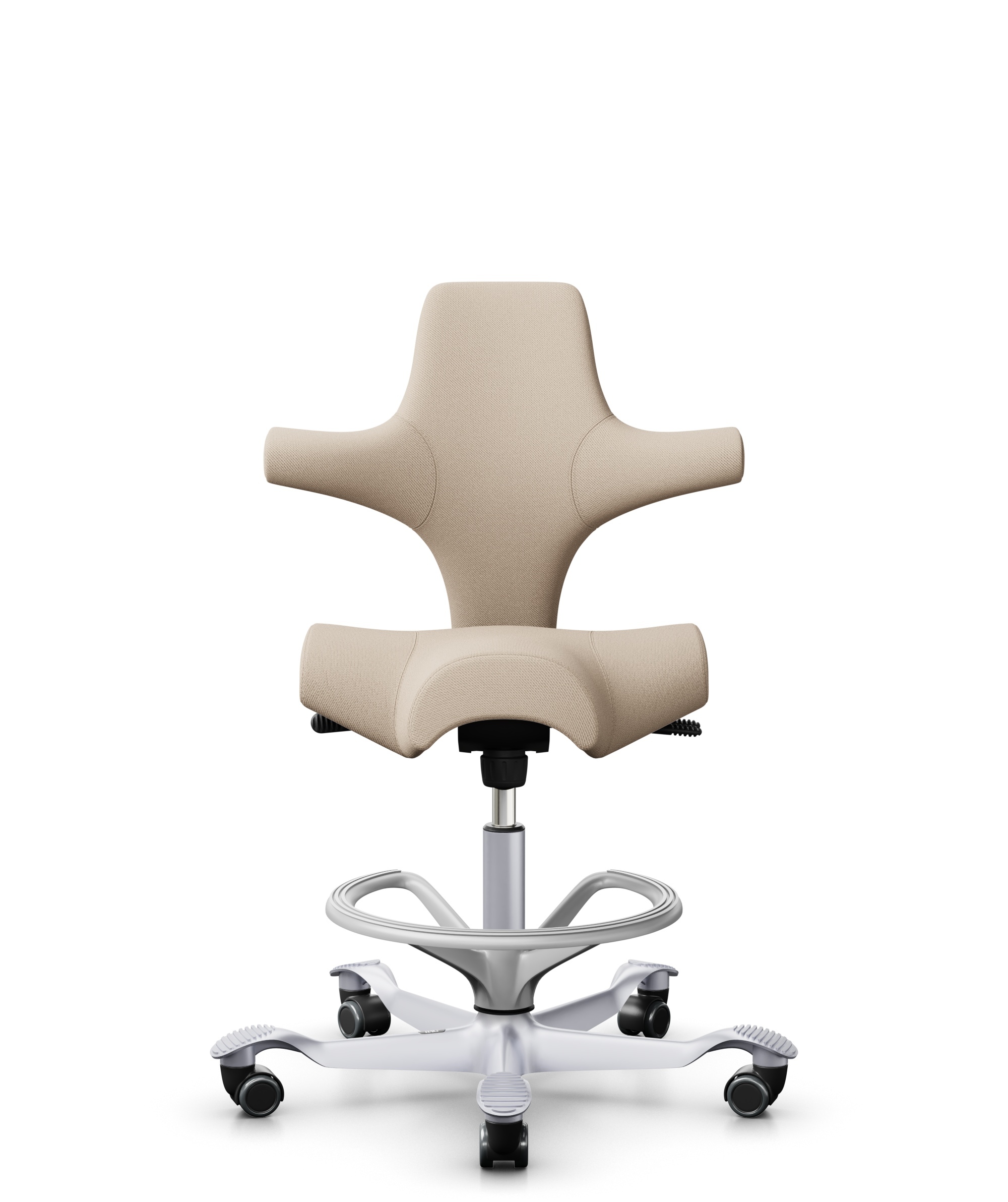 HÅG Capisco 8106 - Select (Gabriel) - Wol / Polyamide - SC61188 - Light beige - Framekleur - Zilver - Gasveer - 265 mm (Zithoogte 53-79cm) - Vloercontact - Zachte wielen t.b.v. harde vloeren - Voetenring - Ja, in framekleur - Voetster - Nee, voetster i... - 1