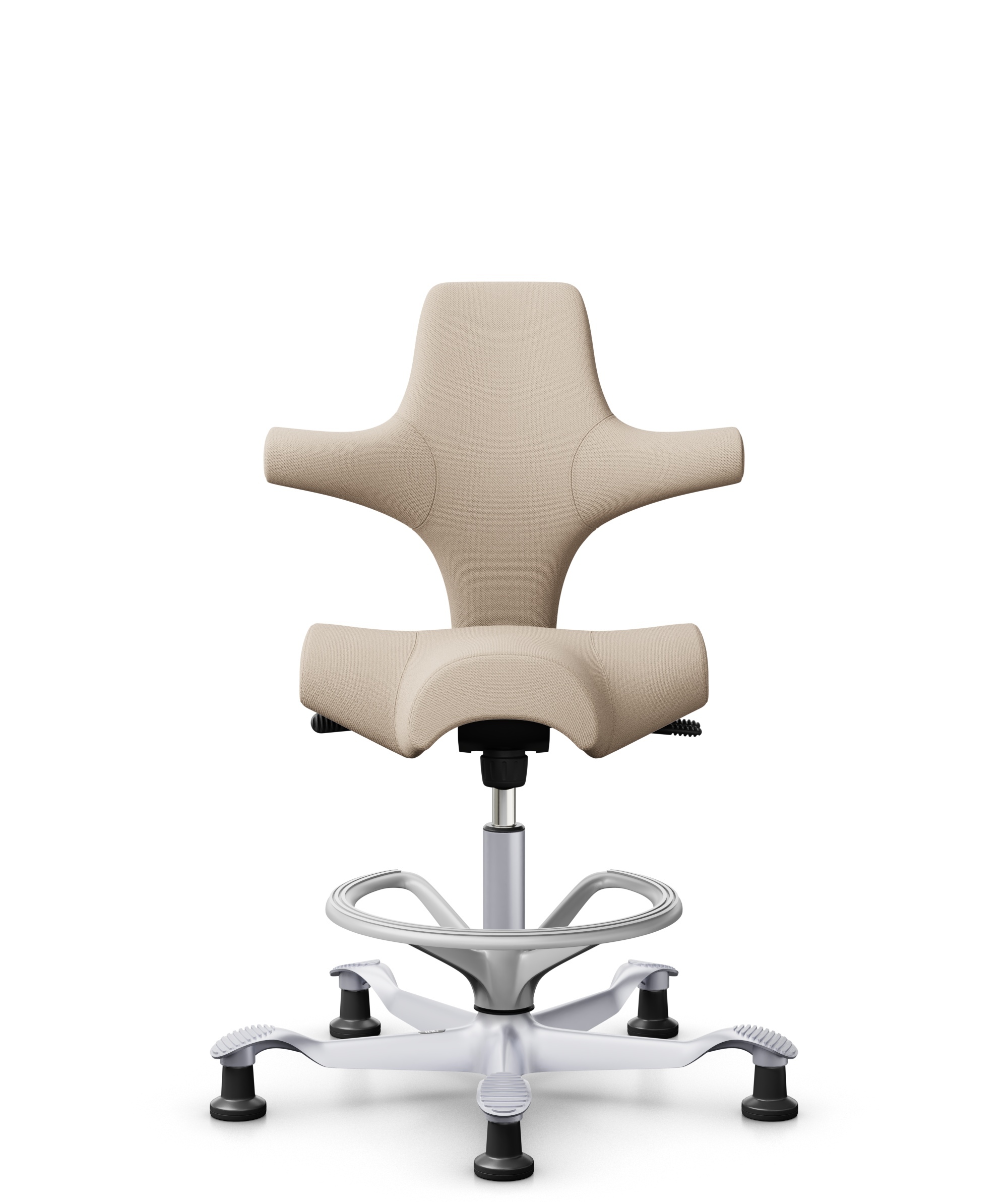 HÅG Capisco 8106 - Select (Gabriel) - Wol / Polyamide - SC61188 - Light beige - Framekleur - Zilver - Gasveer - 265 mm (Zithoogte 53-79cm) - Vloercontact - Glijdoppen - Voetenring - Ja, in framekleur - Voetster - Nee, voetster in framekleur - 1
