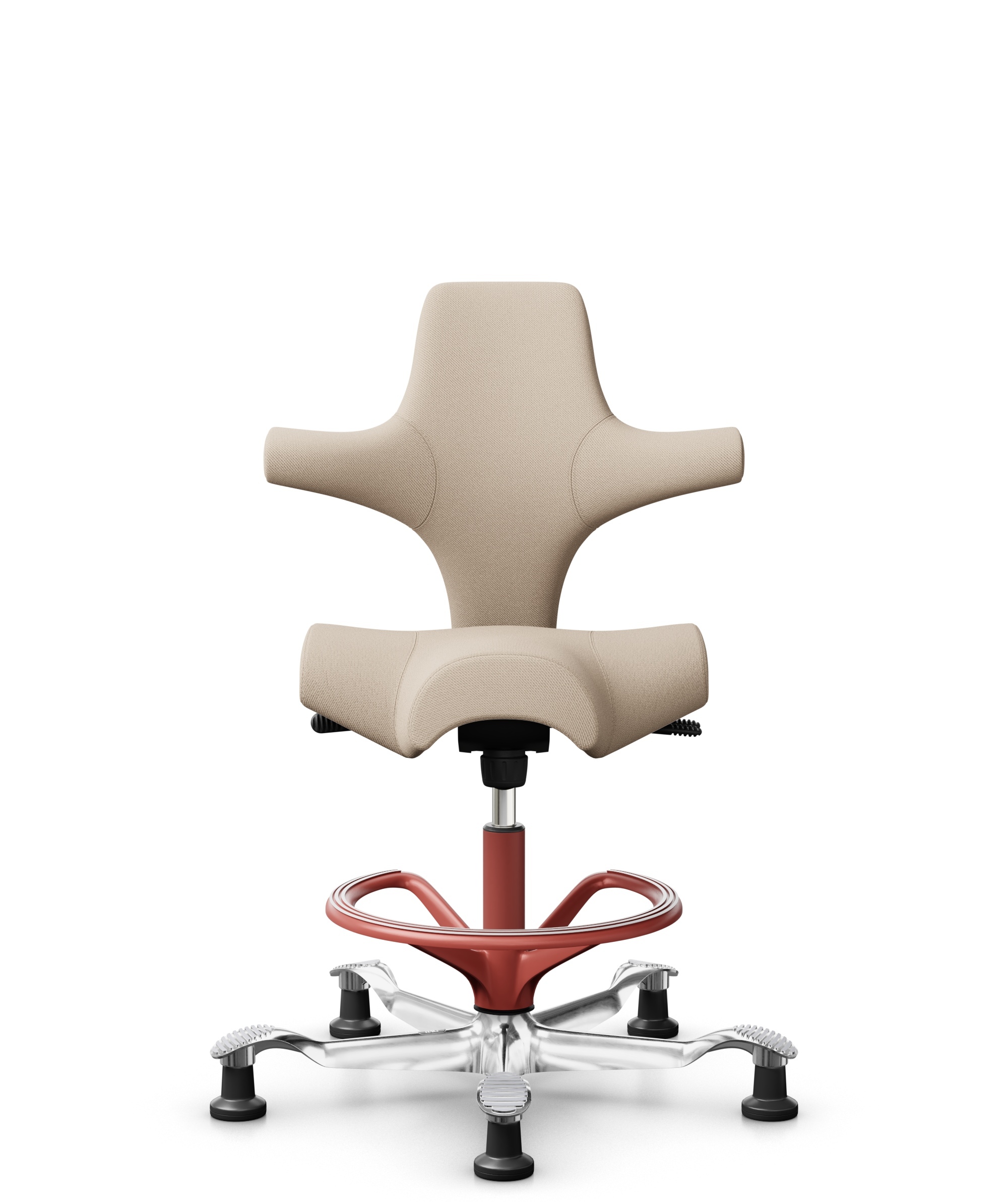 HÅG Capisco 8106 - Select (Gabriel) - Wol / Polyamide - SC61188 - Light beige - Framekleur - Blush Rose - Gasveer - 200 mm (Zithoogte 46-64cm) - Vloercontact - Glijdoppen - Voetenring - Ja, in framekleur - Voetster - Ja, voetster in gepolijst aluminium - 1