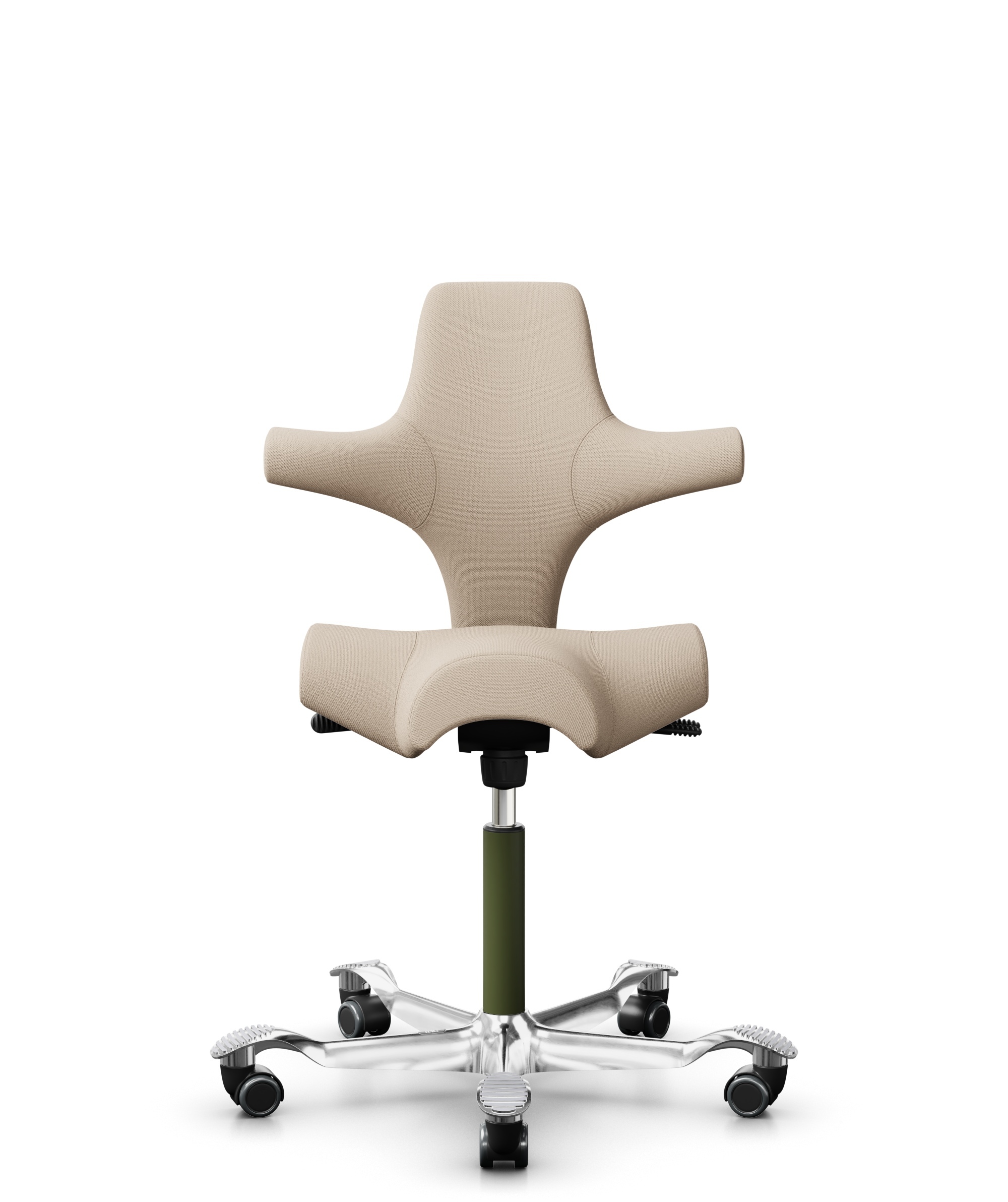 HÅG Capisco 8106 - Select (Gabriel) - Wol / Polyamide - SC61188 - Light beige - Framekleur - Moss Grey - Gasveer - 150 mm (Zithoogte 40-55cm) - Vloercontact - Zachte wielen t.b.v. harde vloeren - Voetenring - Nee, geen voetenring - Voetster - Ja, voets... - 1