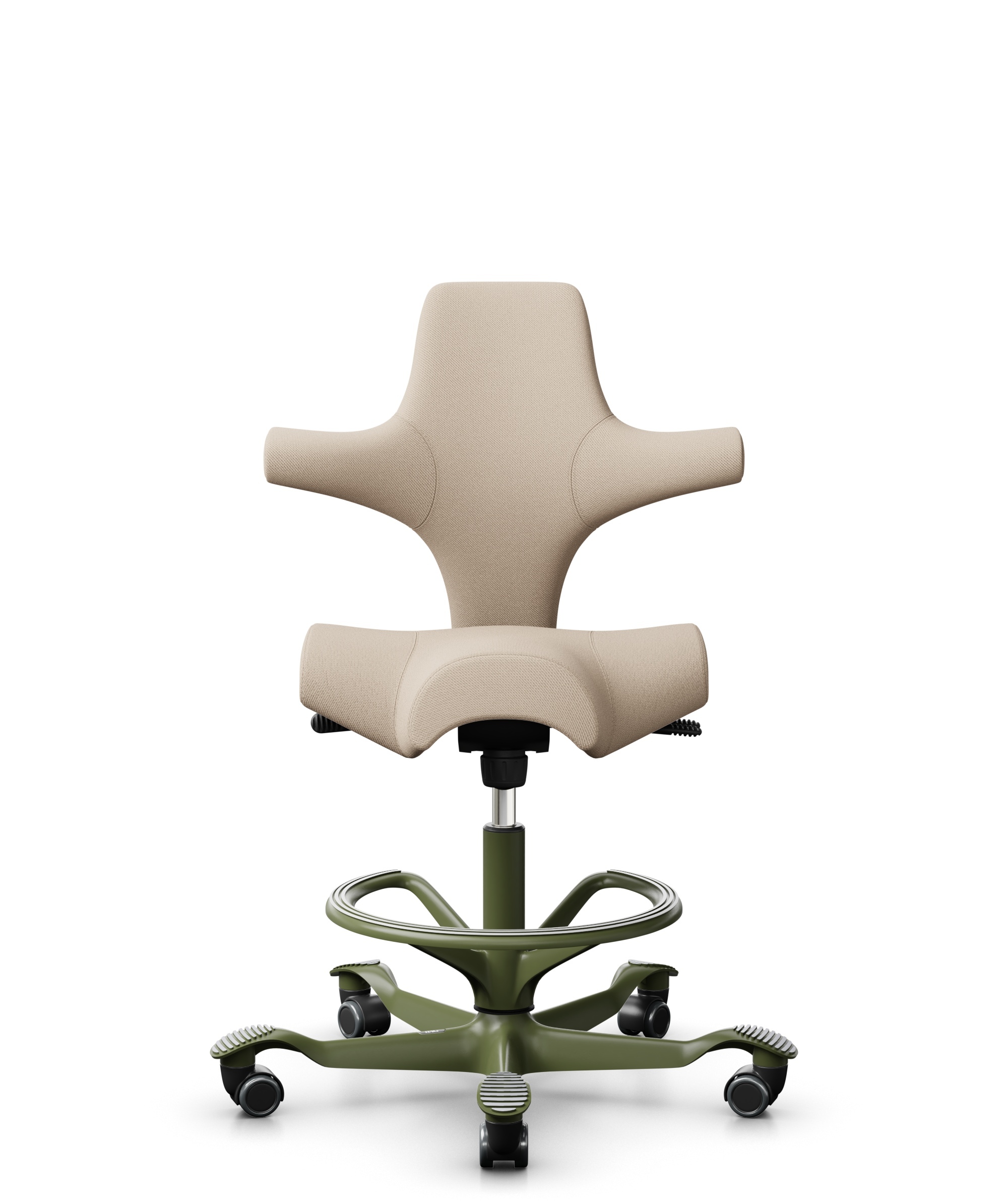 HÅG Capisco 8106 - Select (Gabriel) - Wol / Polyamide - SC61188 - Light beige - Framekleur - Moss Grey - Gasveer - 265 mm (Zithoogte 53-79cm) - Vloercontact - Harde wielen t.b.v. zachte vloeren - Voetenring - Ja, in framekleur - Voetster - Nee, voetste... - 1