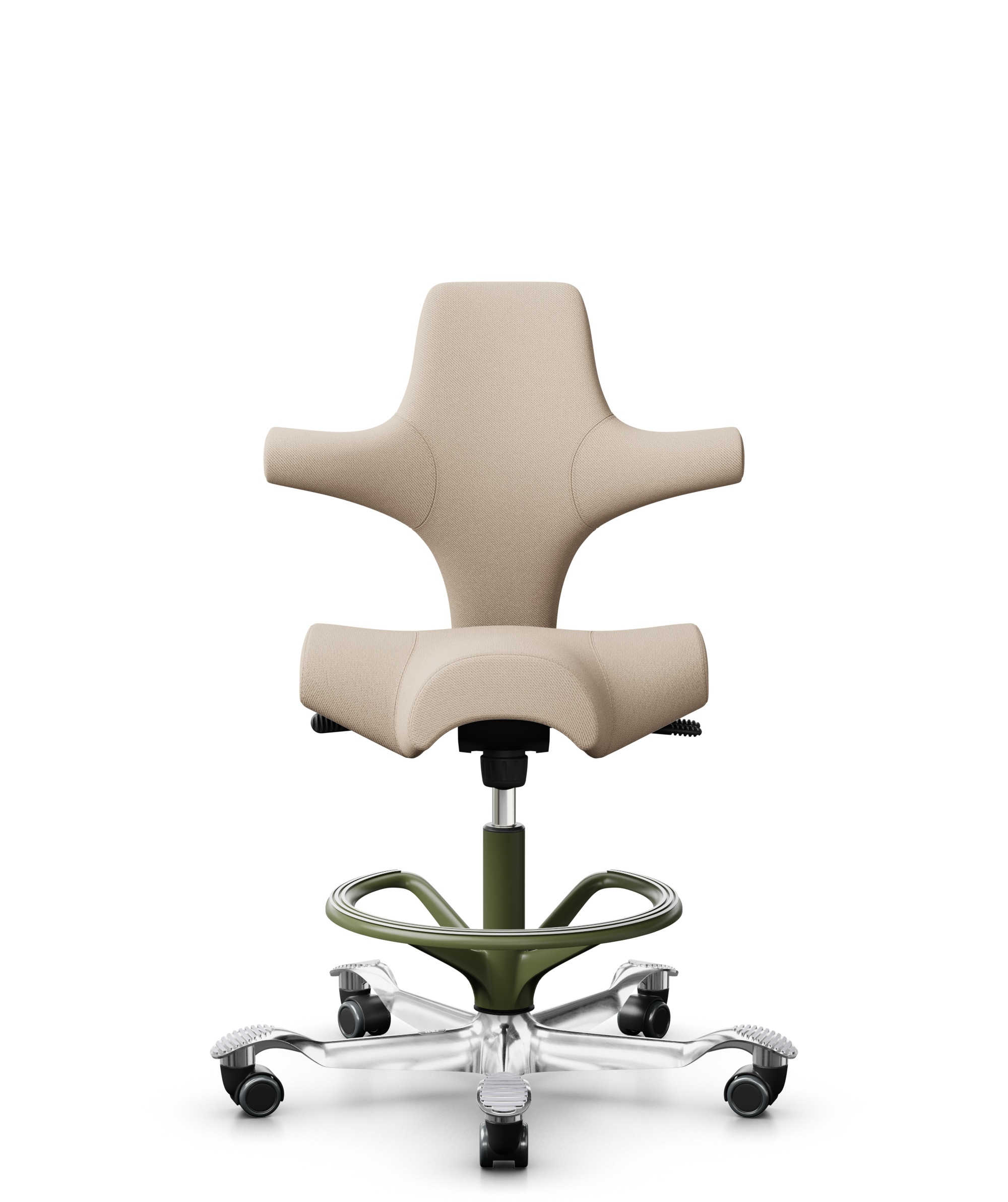 HÅG Capisco 8106 - Select (Gabriel) - Wol / Polyamide - SC61188 - Light beige - Framekleur - Moss Grey - Gasveer - 265 mm (Zithoogte 53-79cm) - Vloercontact - Harde wielen t.b.v. zachte vloeren - Voetenring - Ja, in framekleur - Voetster - Ja, voetster... - 1