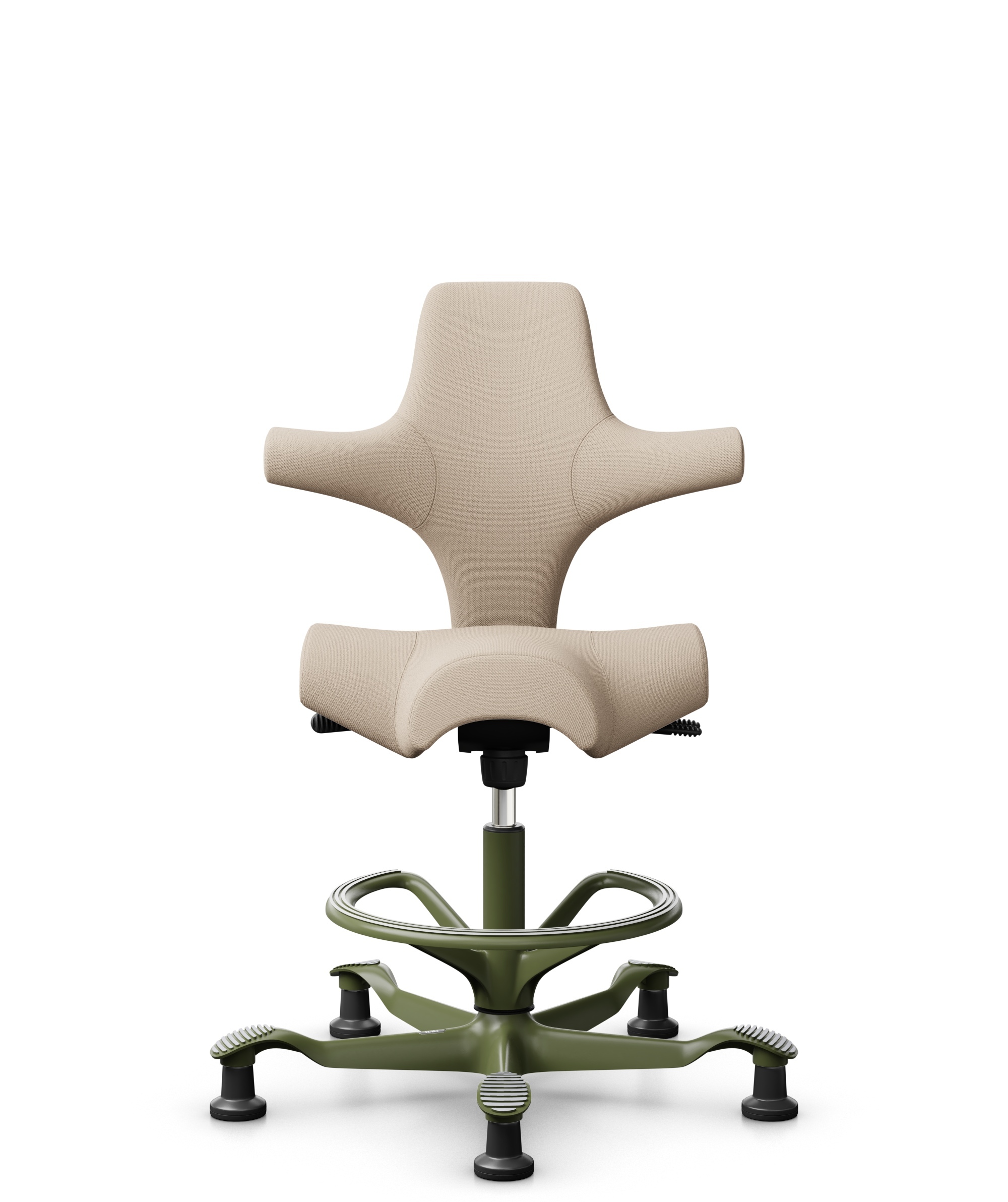HÅG Capisco 8106 - Select (Gabriel) - Wol / Polyamide - SC61188 - Light beige - Framekleur - Moss Grey - Gasveer - 265 mm (Zithoogte 53-79cm) - Vloercontact - Glijdoppen - Voetenring - Ja, in framekleur - Voetster - Nee, voetster in framekleur - 1