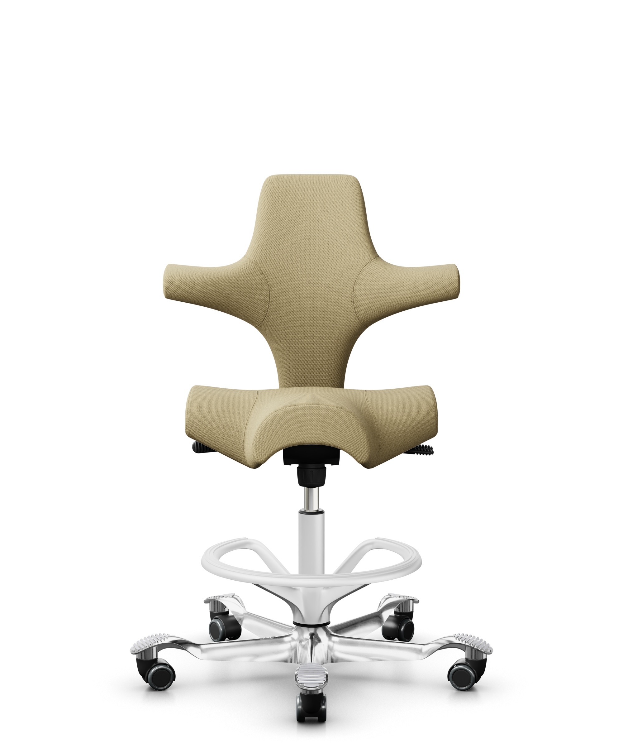 HÅG Capisco 8106 - Select (Gabriel) - Wol / Polyamide - SC62097 - Light ochre - Framekleur - Wit - Gasveer - 200 mm (Zithoogte 46-64cm) - Vloercontact - Zachte wielen t.b.v. harde vloeren - Voetenring - Ja, in framekleur - Voetster - Ja, voetster in ge... - 1