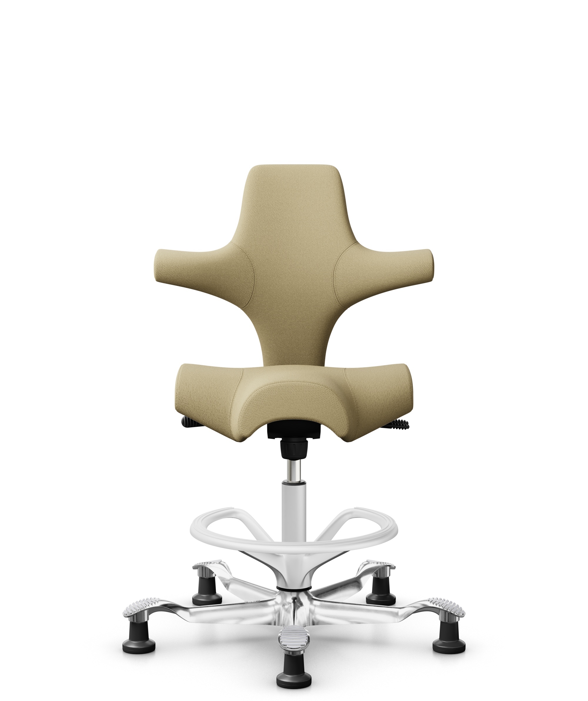 HÅG Capisco 8106 - Select (Gabriel) - Wol / Polyamide - SC62097 - Light ochre - Framekleur - Wit - Gasveer - 265 mm (Zithoogte 53-79cm) - Vloercontact - Glijdoppen - Voetenring - Ja, in framekleur - Voetster - Ja, voetster in gepolijst aluminium - 1