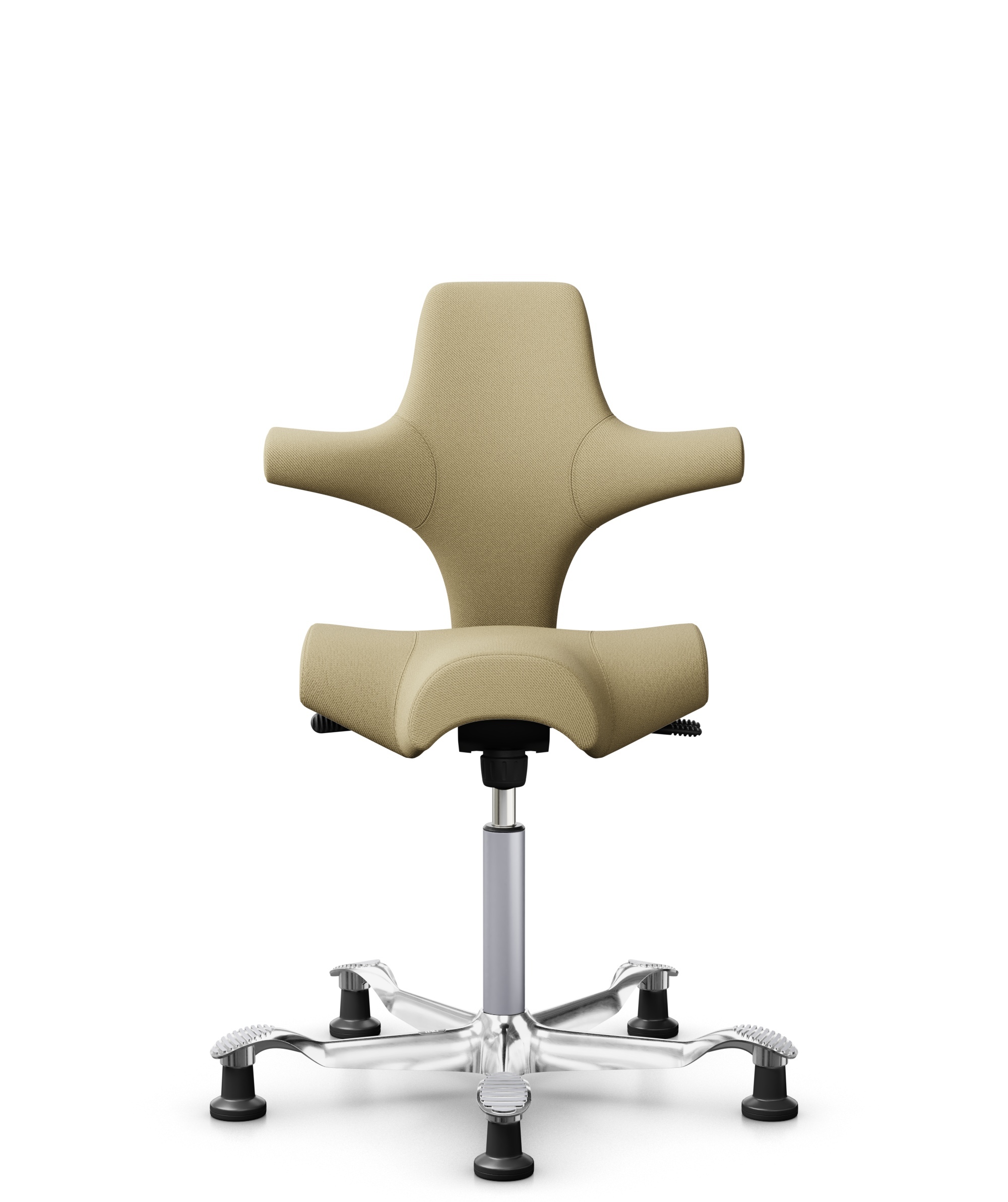 HÅG Capisco 8106 - Select (Gabriel) - Wol / Polyamide - SC62097 - Light ochre - Framekleur - Zilver - Gasveer - 200 mm (Zithoogte 46-64cm) - Vloercontact - Glijdoppen - Voetenring - Nee, geen voetenring - Voetster - Ja, voetster in gepolijst aluminium - 1