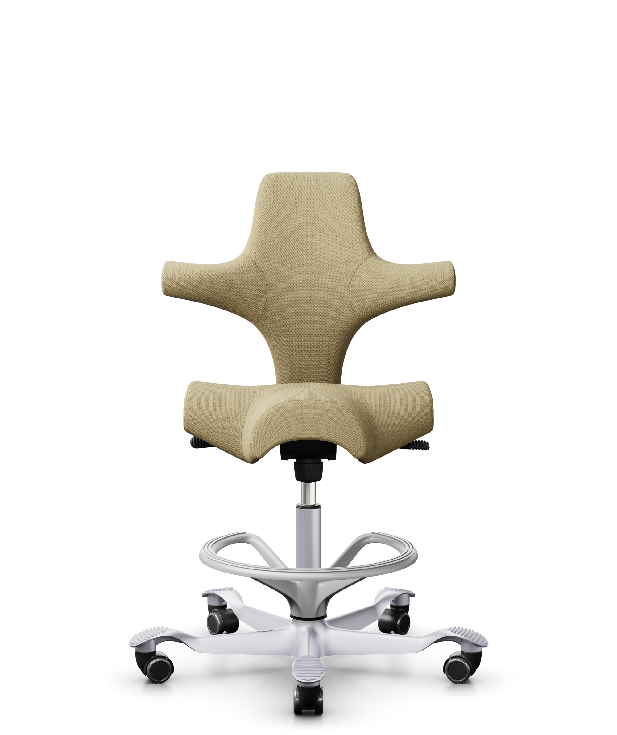 HÅG Capisco 8106 - Select (Gabriel) - Wol / Polyamide - SC62097 - Light ochre - Framekleur - Zilver - Gasveer - 265 mm (Zithoogte 53-79cm) - Vloercontact - Harde wielen t.b.v. zachte vloeren - Voetenring - Ja, in framekleur - Voetster - Nee, voetster i... - 1
