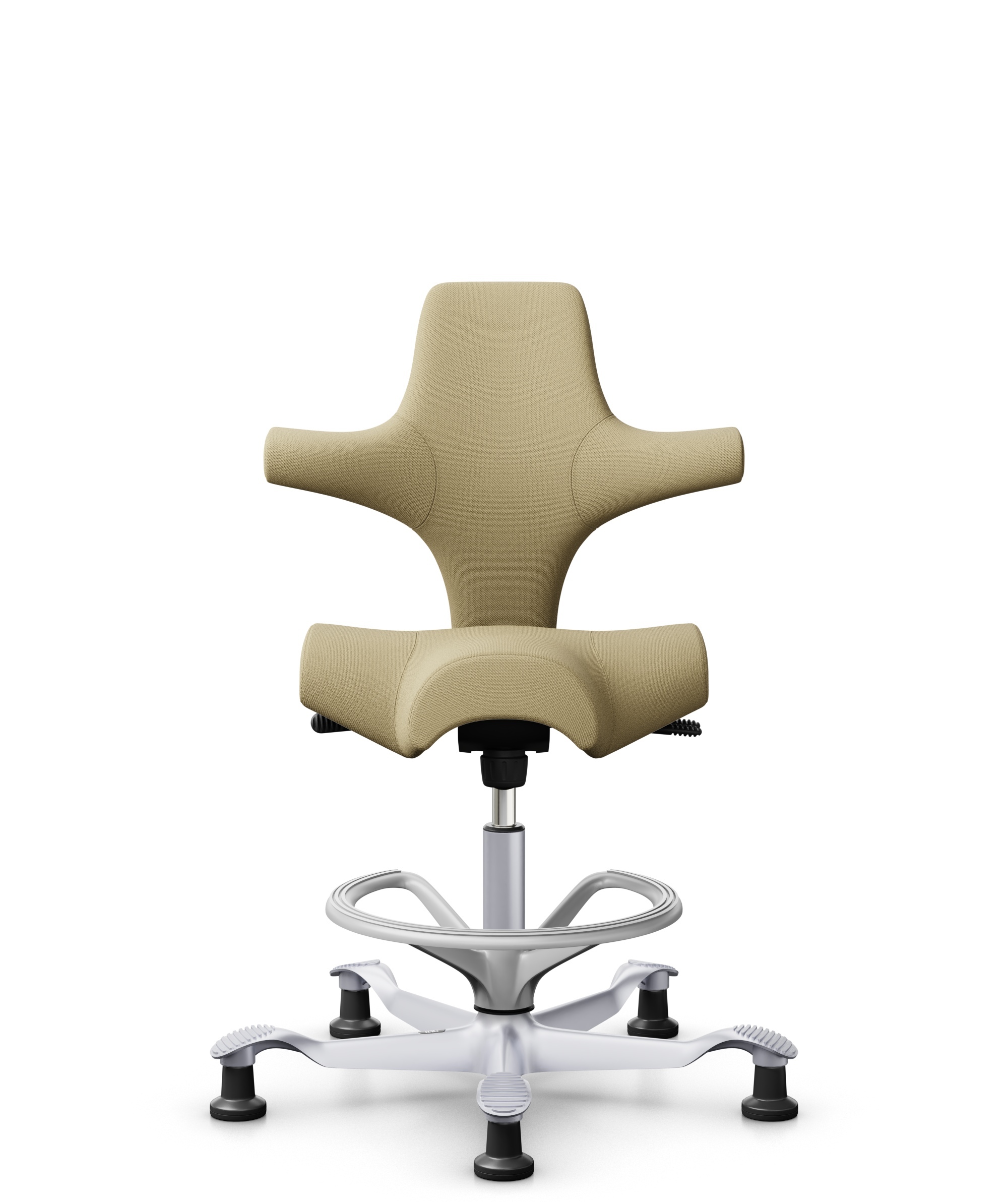 HÅG Capisco 8106 - Select (Gabriel) - Wol / Polyamide - SC62097 - Light ochre - Framekleur - Zilver - Gasveer - 265 mm (Zithoogte 53-79cm) - Vloercontact - Glijdoppen - Voetenring - Ja, in framekleur - Voetster - Nee, voetster in framekleur - 1